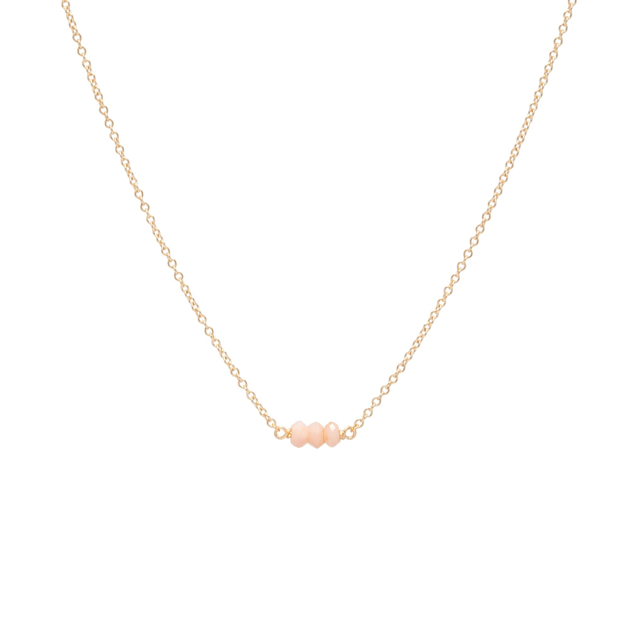 October Birthstone Three Gem Necklace with Faceted Pink Opals