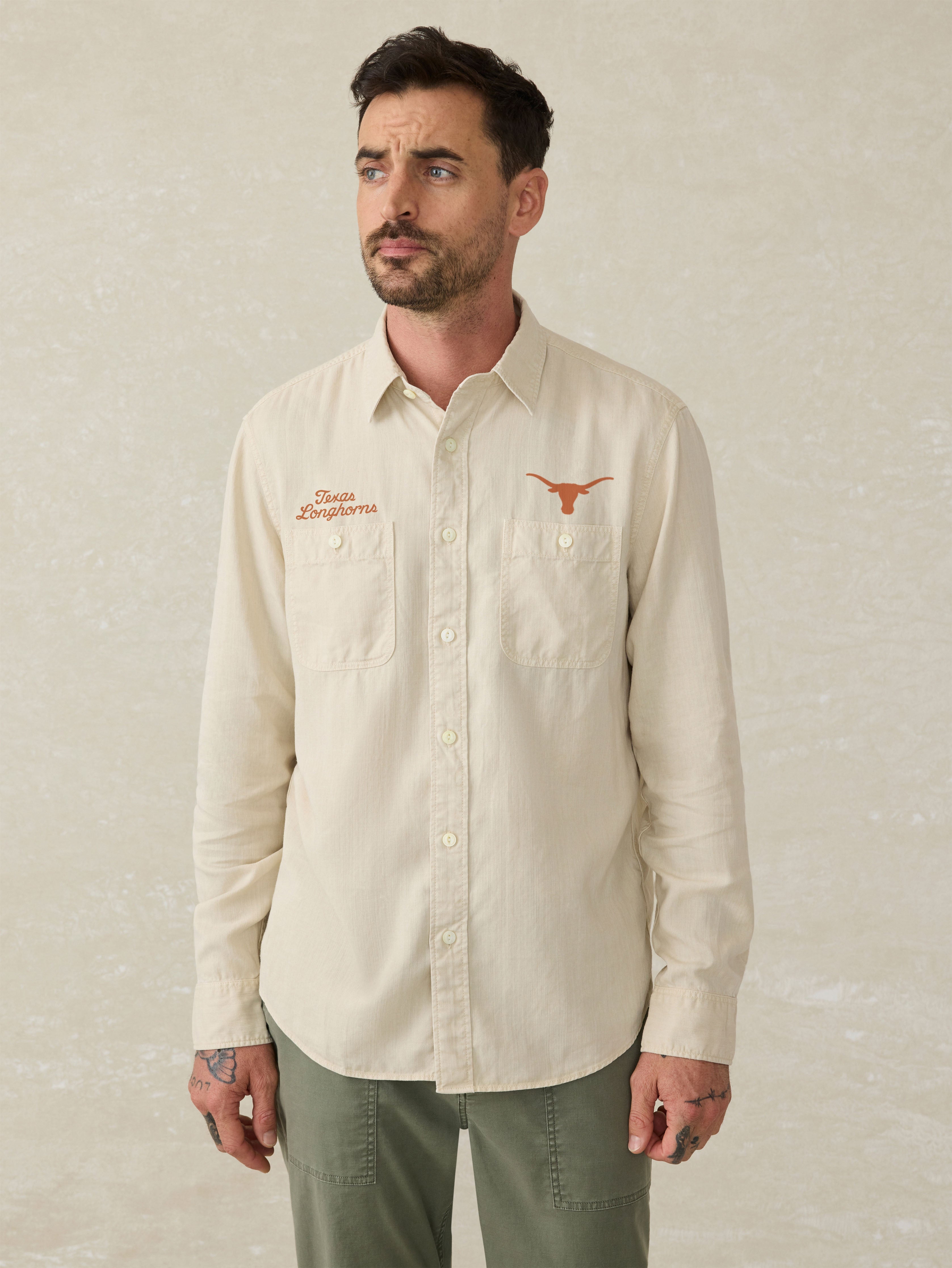 University of Texas Tried And True Chambray Workshirt - Coastal Cream
