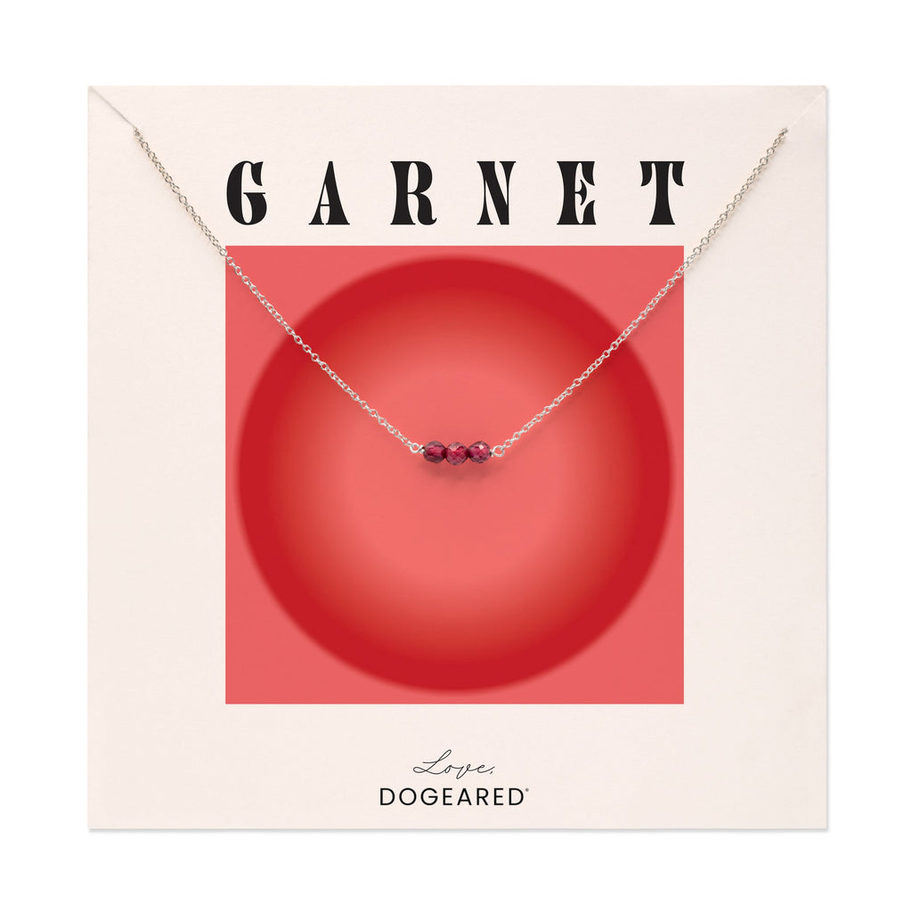 January Birthstone Three Gem Necklace with Faceted Garnets