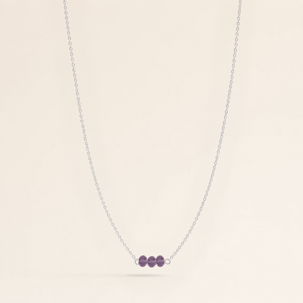 February Birthstone Three Gem Necklace with Faceted Amethyst