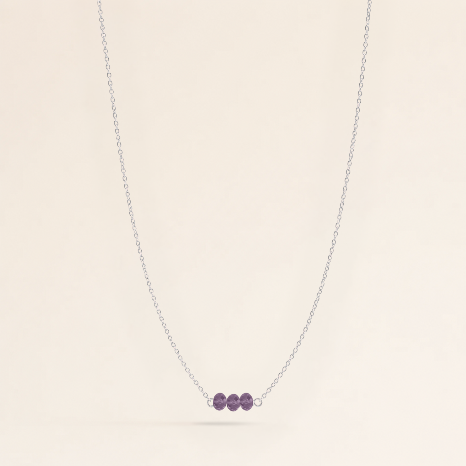 February Birthstone Three Gem Necklace with Faceted Amethyst