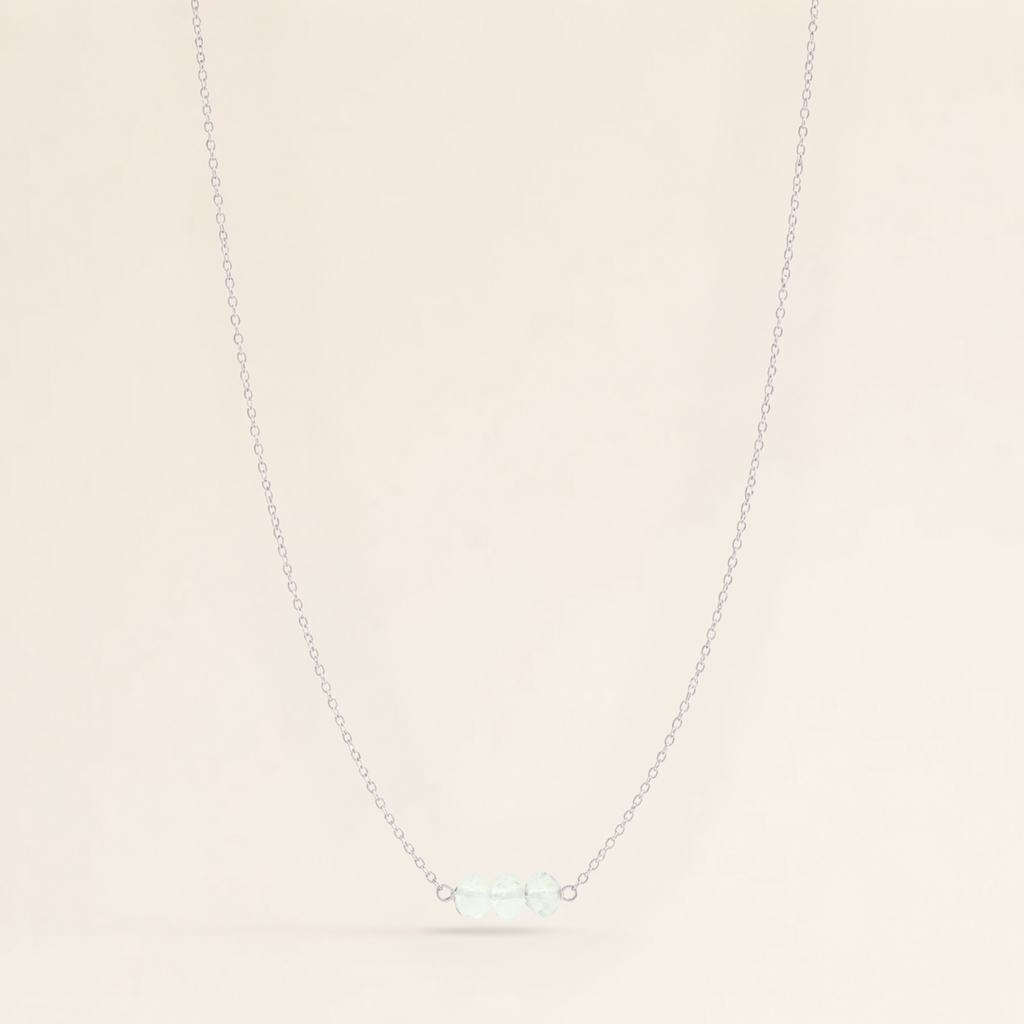 March Birthstone Three Gem Necklace with Faceted Aquamarine