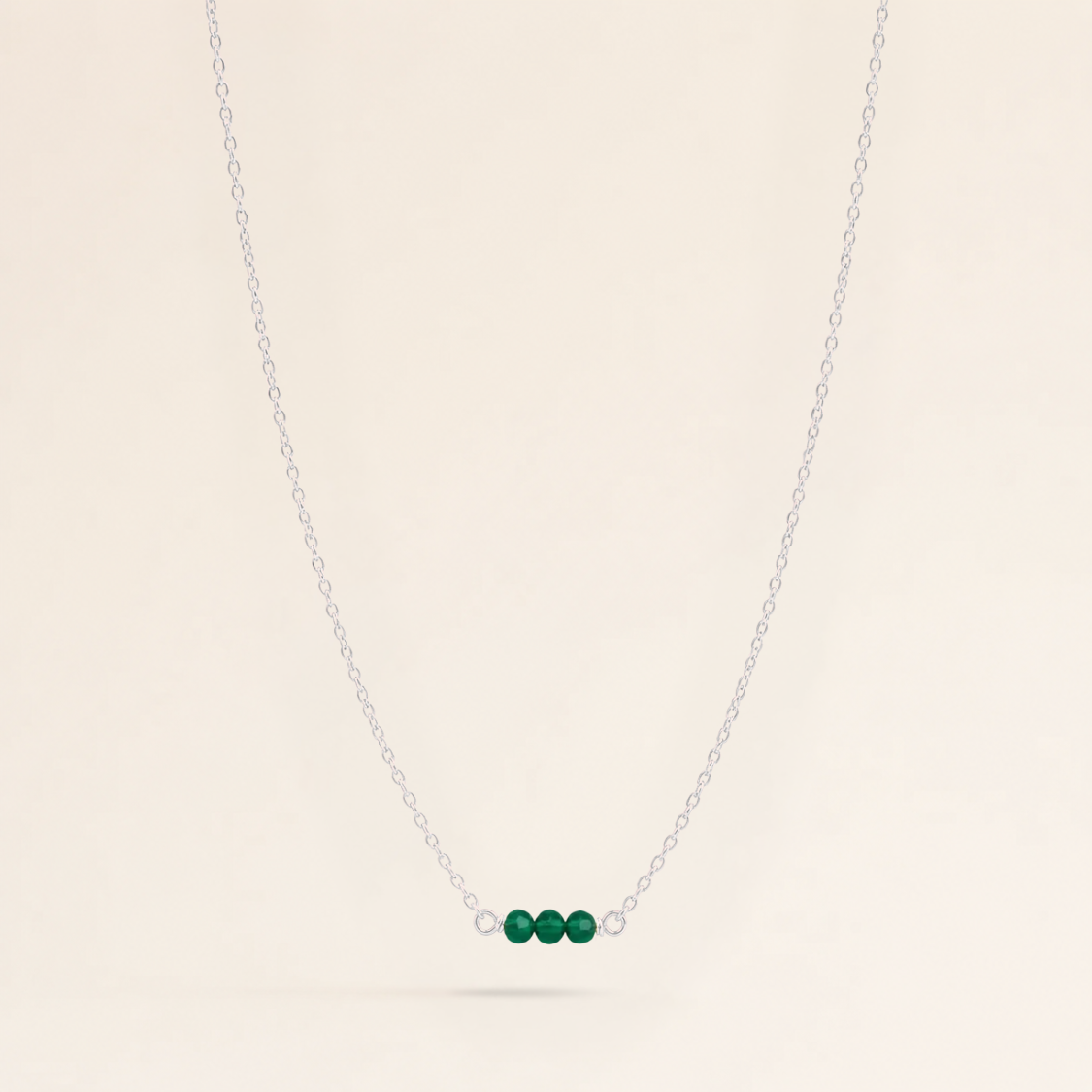 May Birthstone Three Gem Necklace with Faceted Emeralds