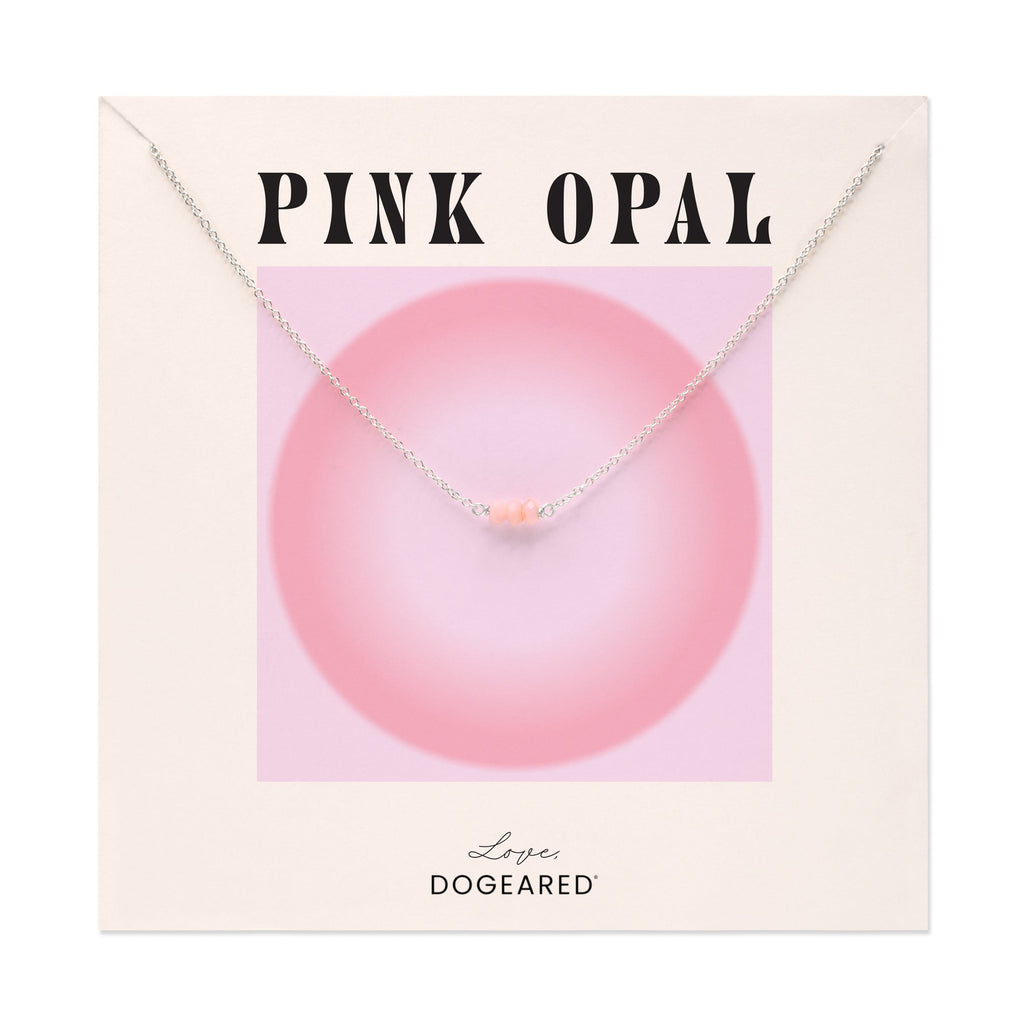October Birthstone Three Gem Necklace with Faceted Pink Opals