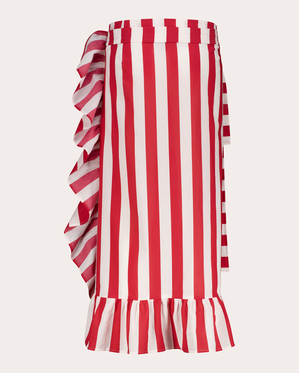 Marla Stripe Cotton Ruffled Wrap Midi Skirt
