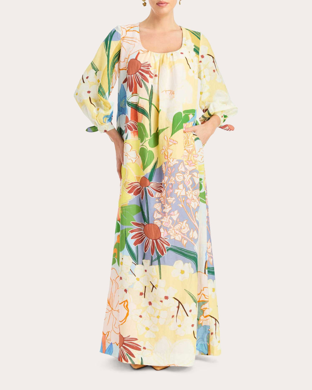 Marrakech Floral Organza Scoop Neck Gown