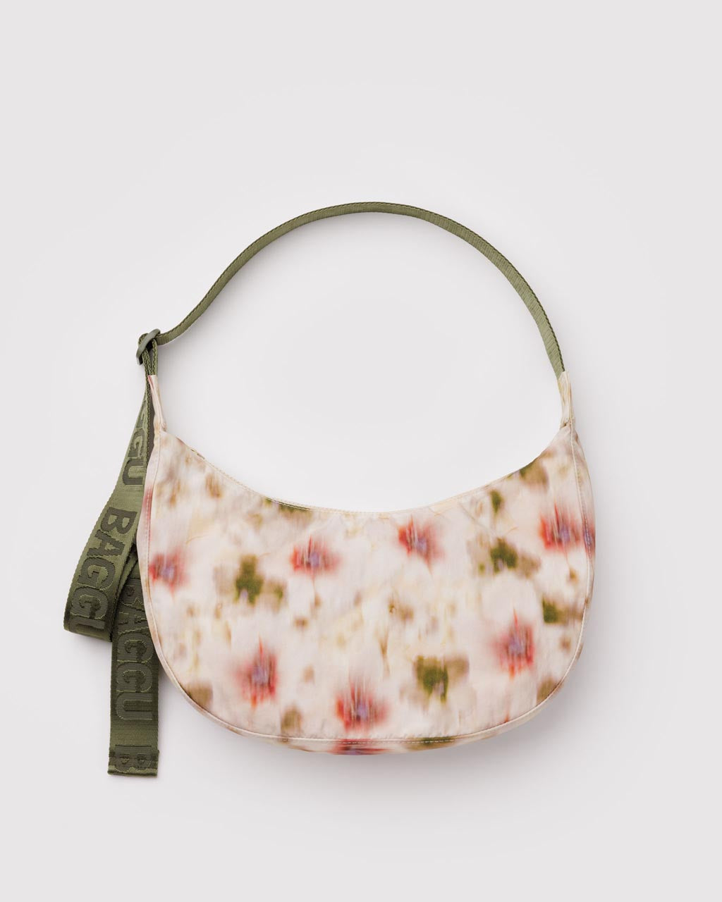 Medium Nylon Crescent Bag w/ Key Leash - Abstract Floral