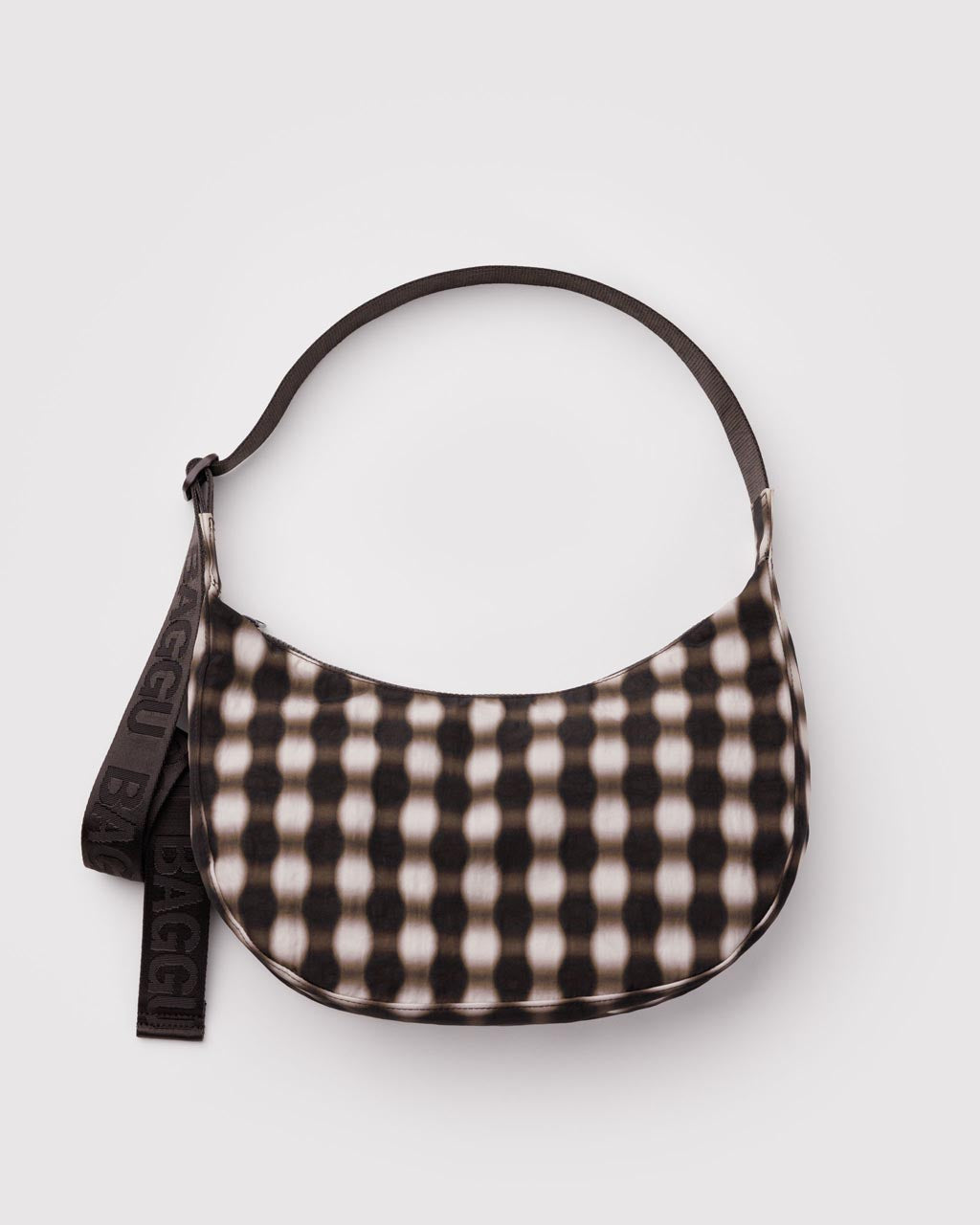 Medium Nylon Crescent Bag w/ Key Leash - Blurred Gingham Brown