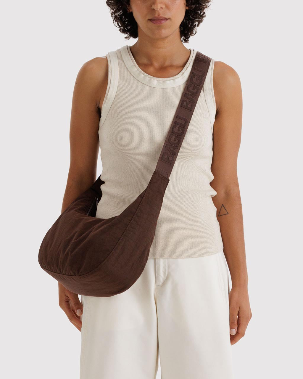 Medium Nylon Crescent Bag w/ Key Leash - Coffee