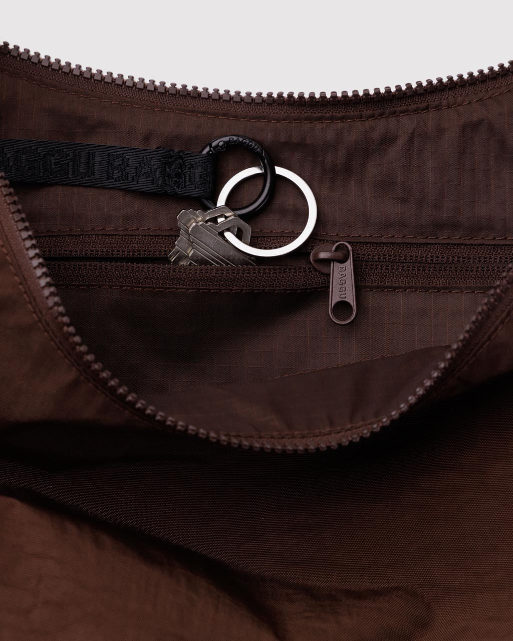 Medium Nylon Crescent Bag w/ Key Leash - Coffee