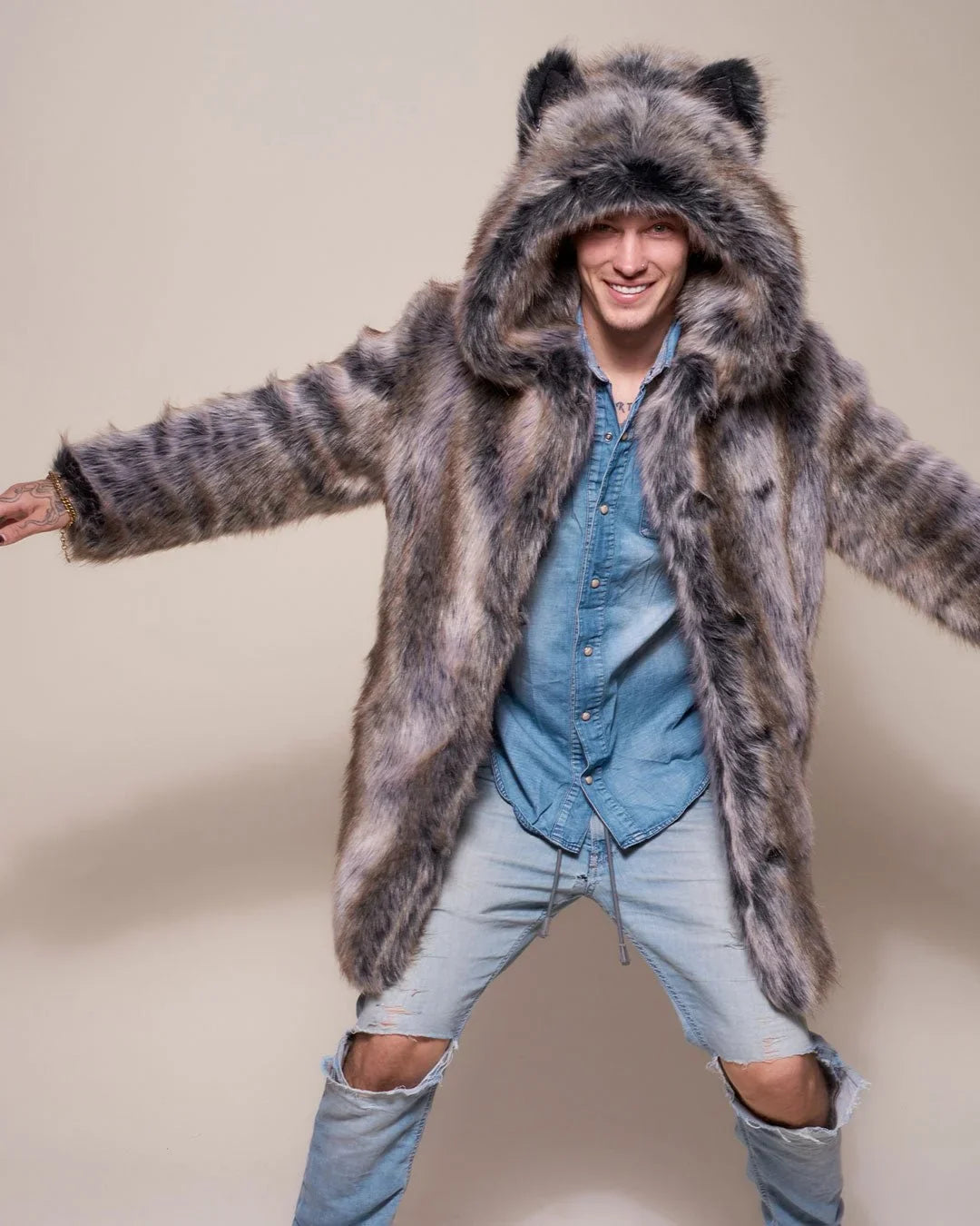 Classic Men's Faux Fur Coat | Grey Wolf