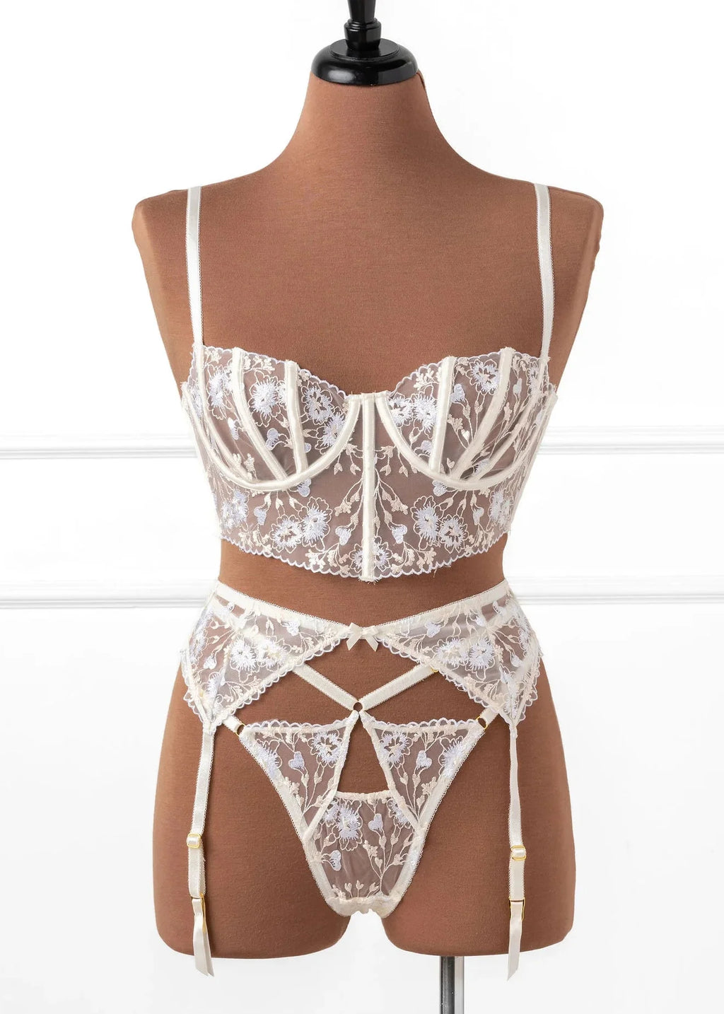 Embroidered Underwire Bustier - Pearl