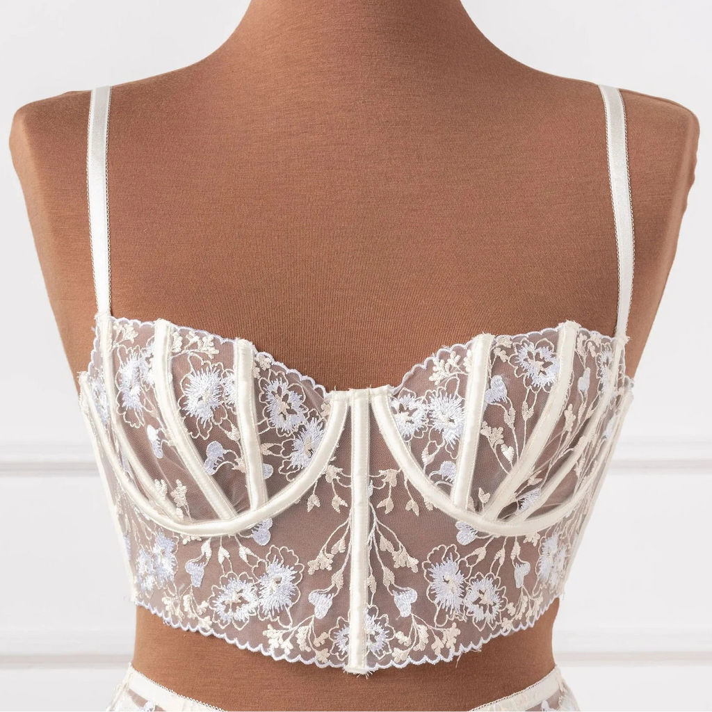 Embroidered Underwire Bustier - Pearl
