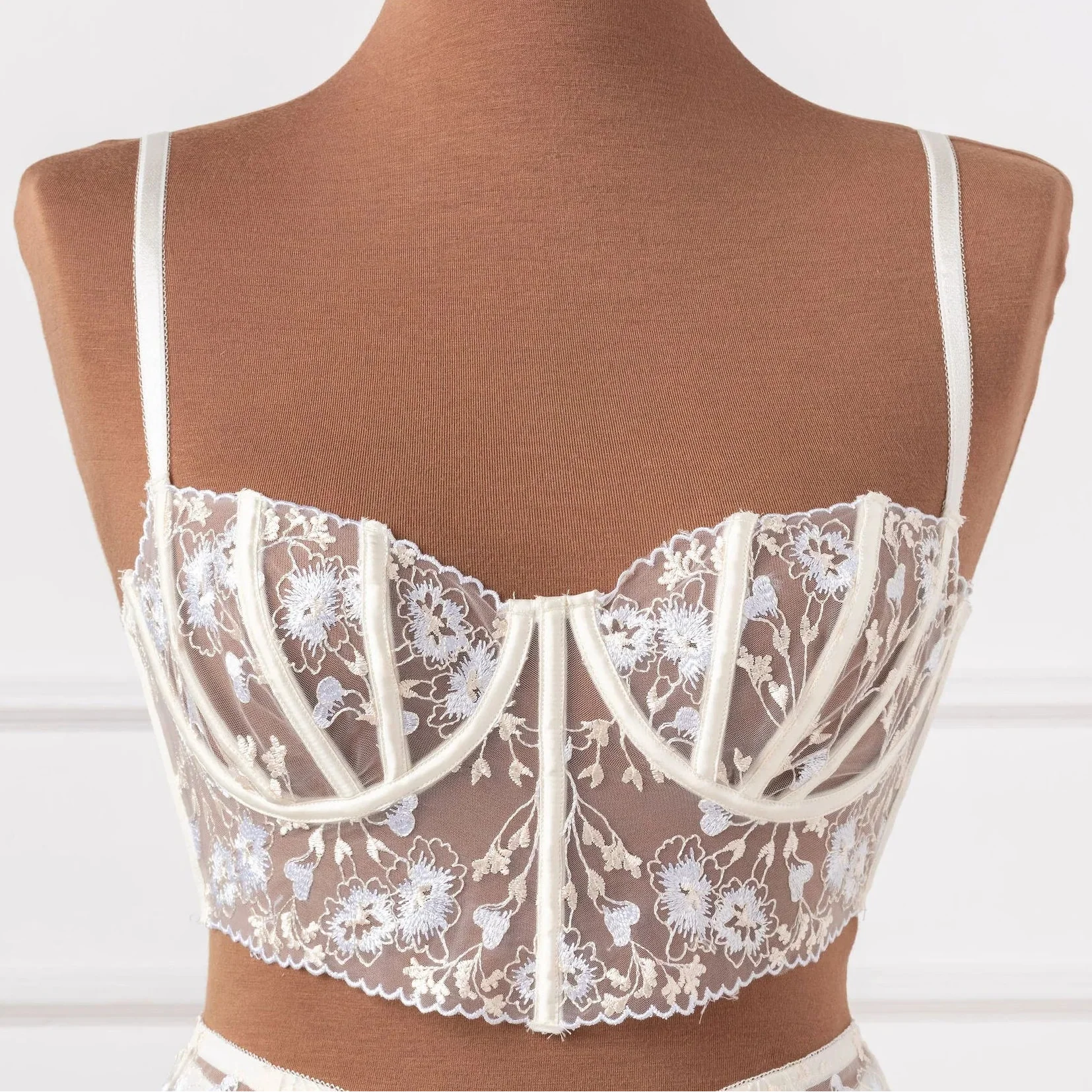 Embroidered Underwire Bustier - Pearl