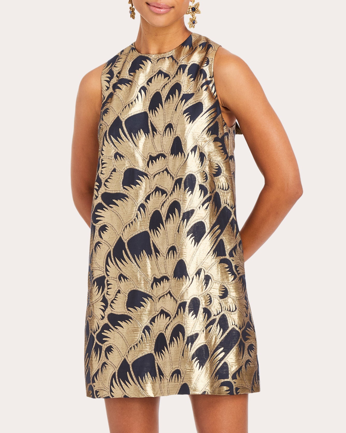 Mia Tie-Back Metallic Jacquard Mini Dress