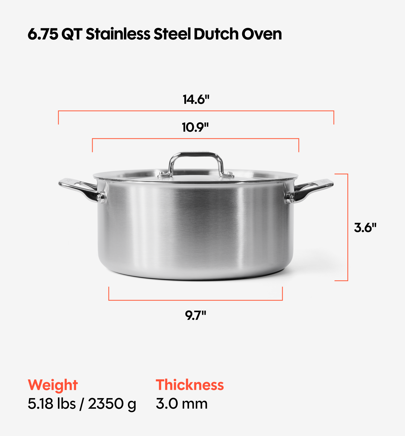 Stainless Steel Dutch Oven - 6.75 QT