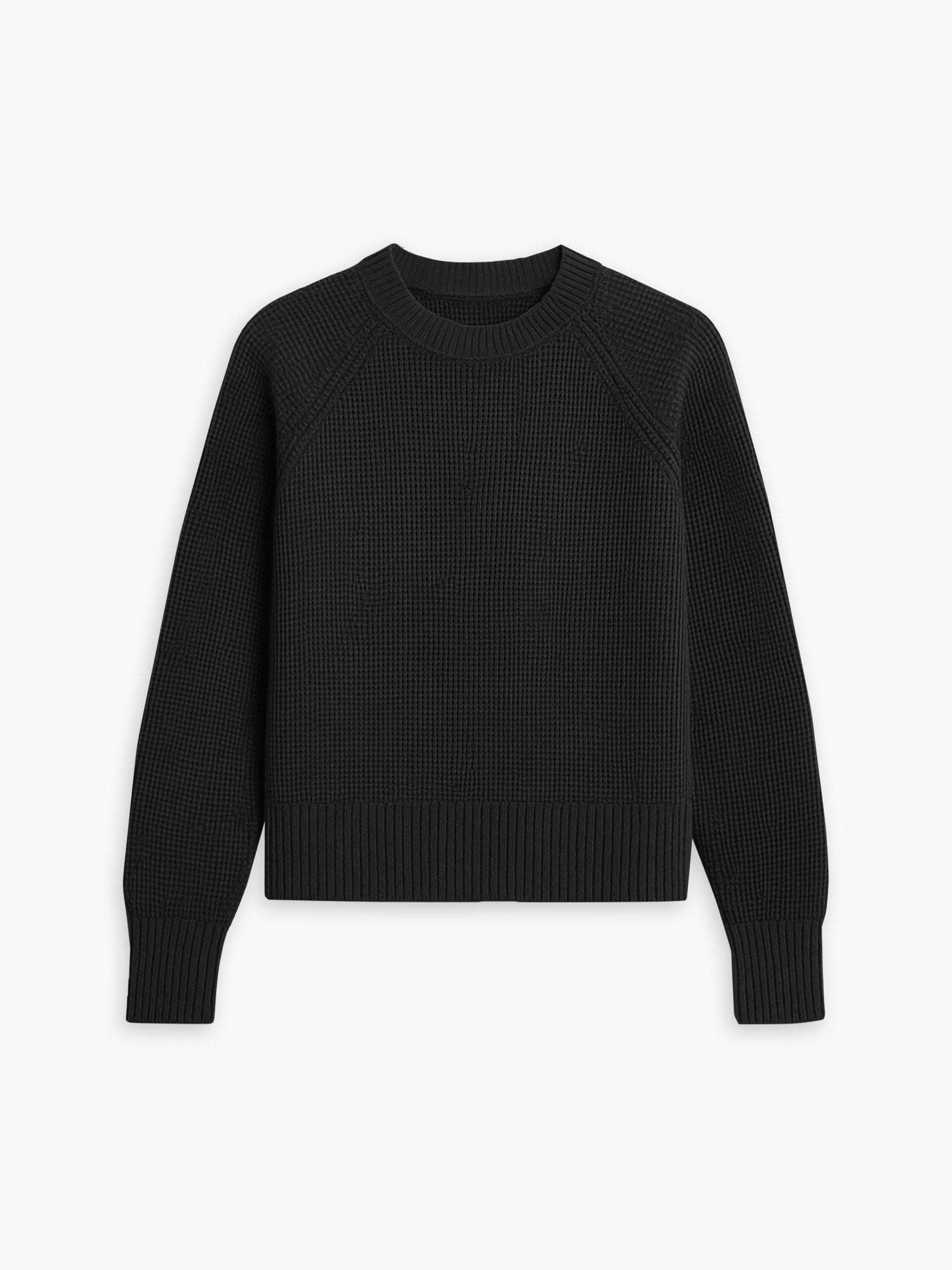 Women's Travel Merino Waffle Crewneck - Black