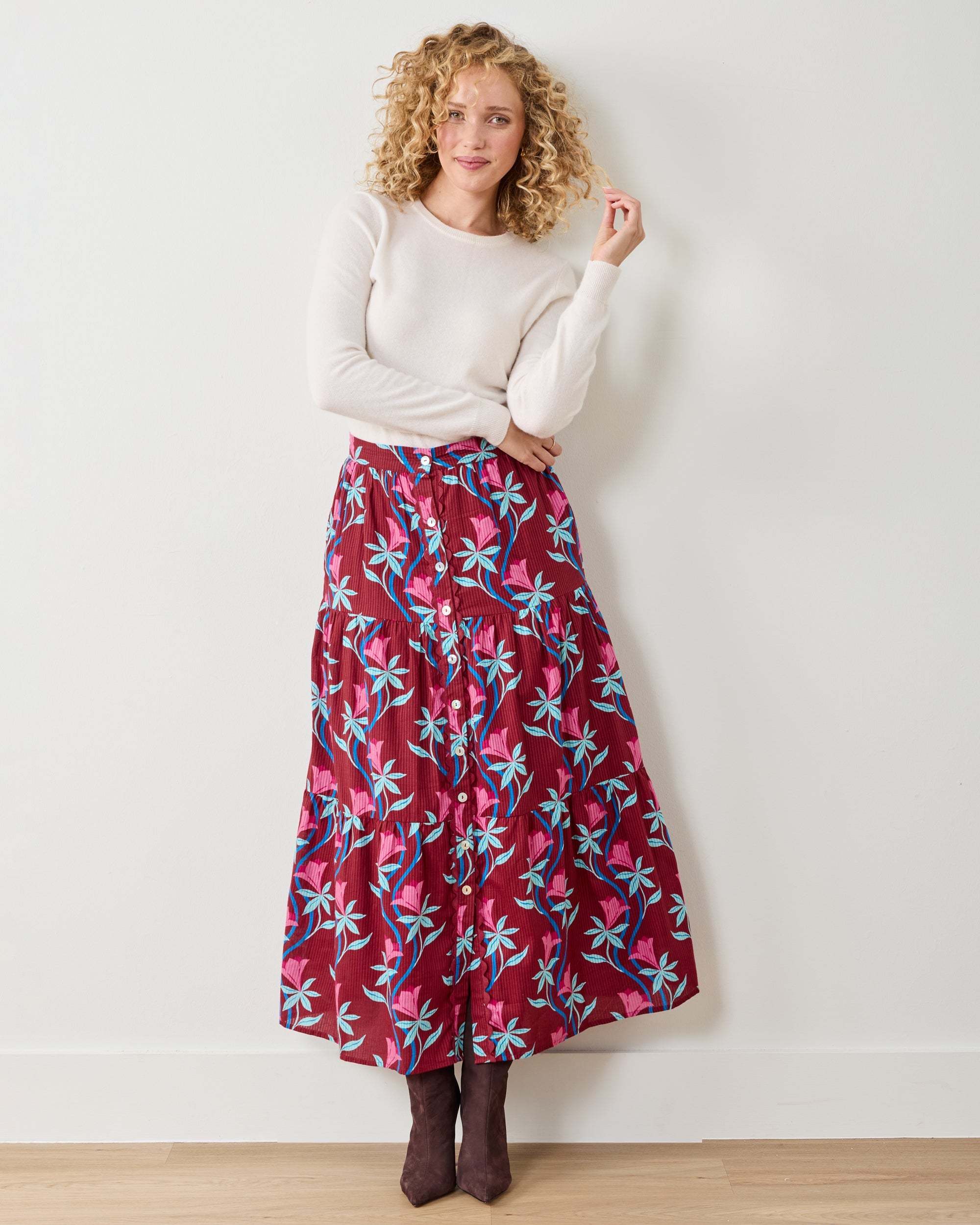 Moonflower Vine - Tessa Skirt - Barn Red