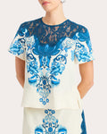 Morgan Floral Twill Lace Crewneck Top