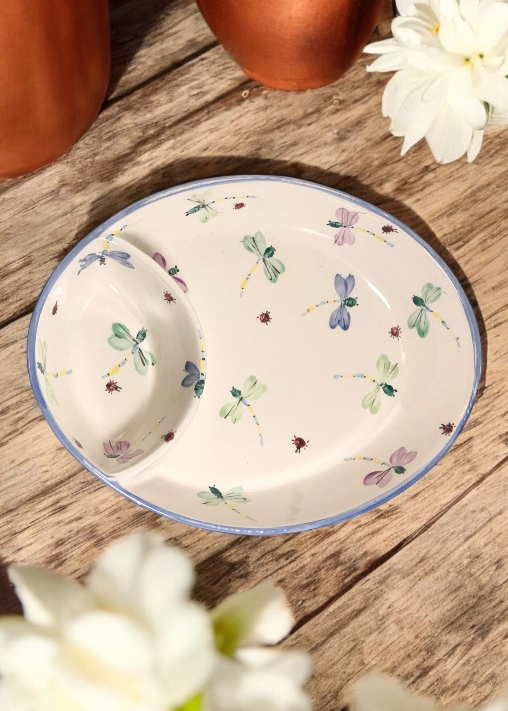 Hand-Painted Oval Ceramic Chip & Dip Bowl