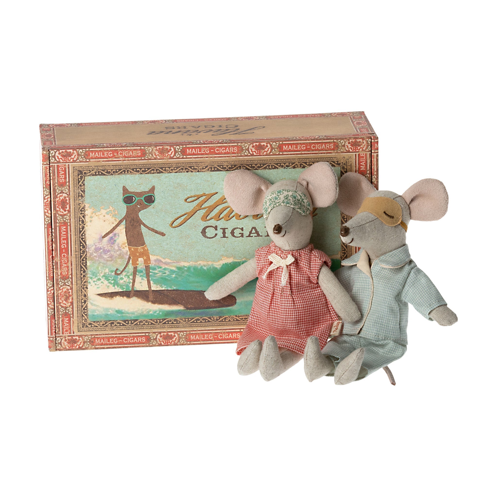 Maileg Mum & Dad Mice in Cigarbox Soft Toy