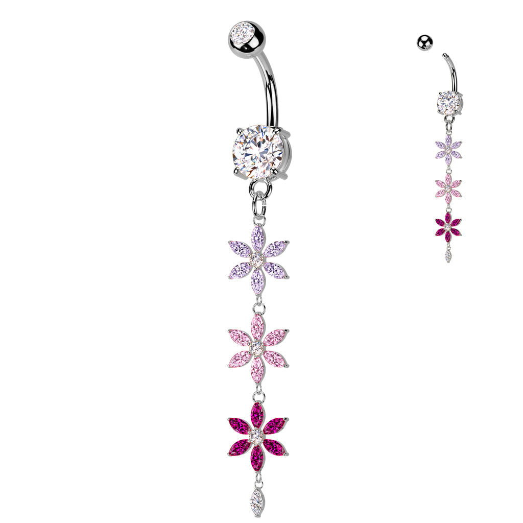 Floral Crystal Cascade Dangle Belly 14g