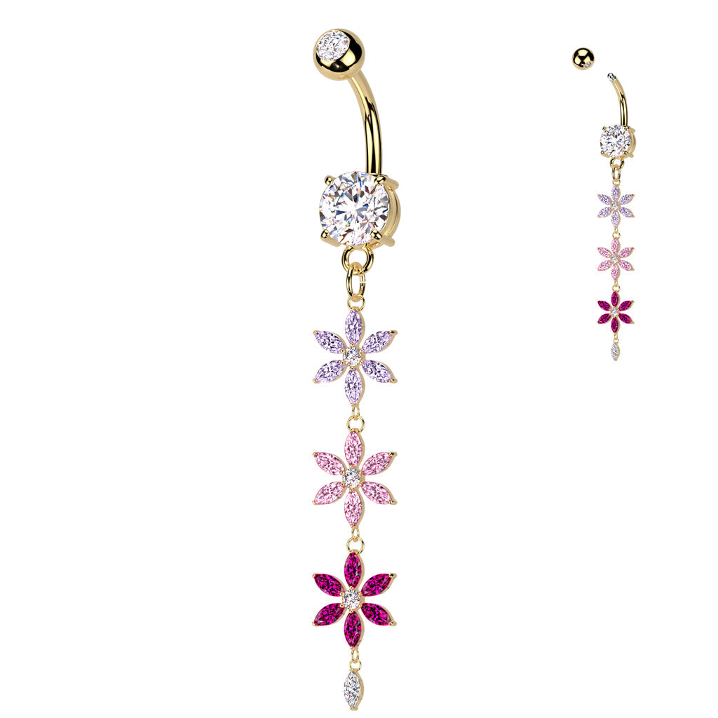 Floral Crystal Cascade Dangle Belly 14g