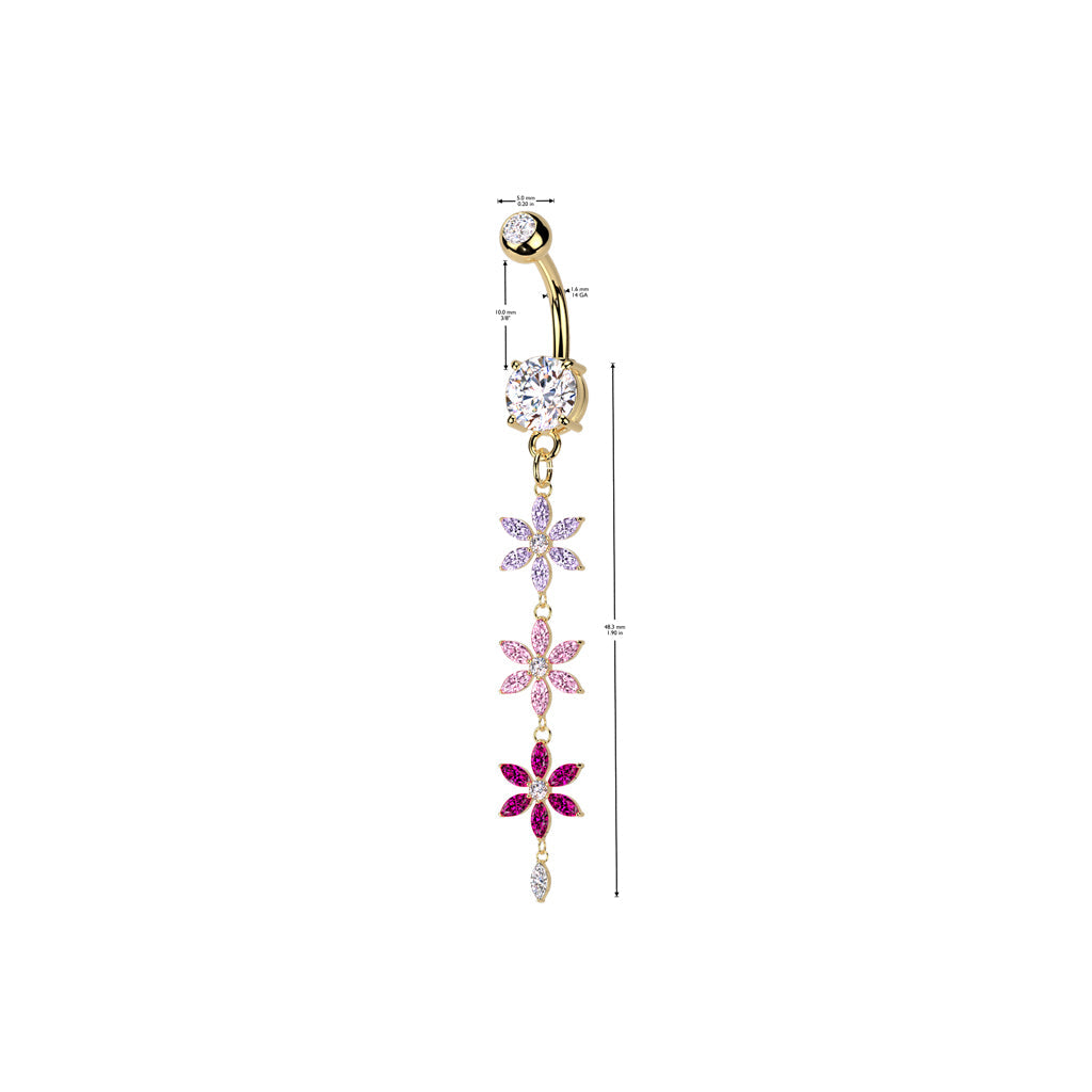 Floral Crystal Cascade Dangle Belly 14g
