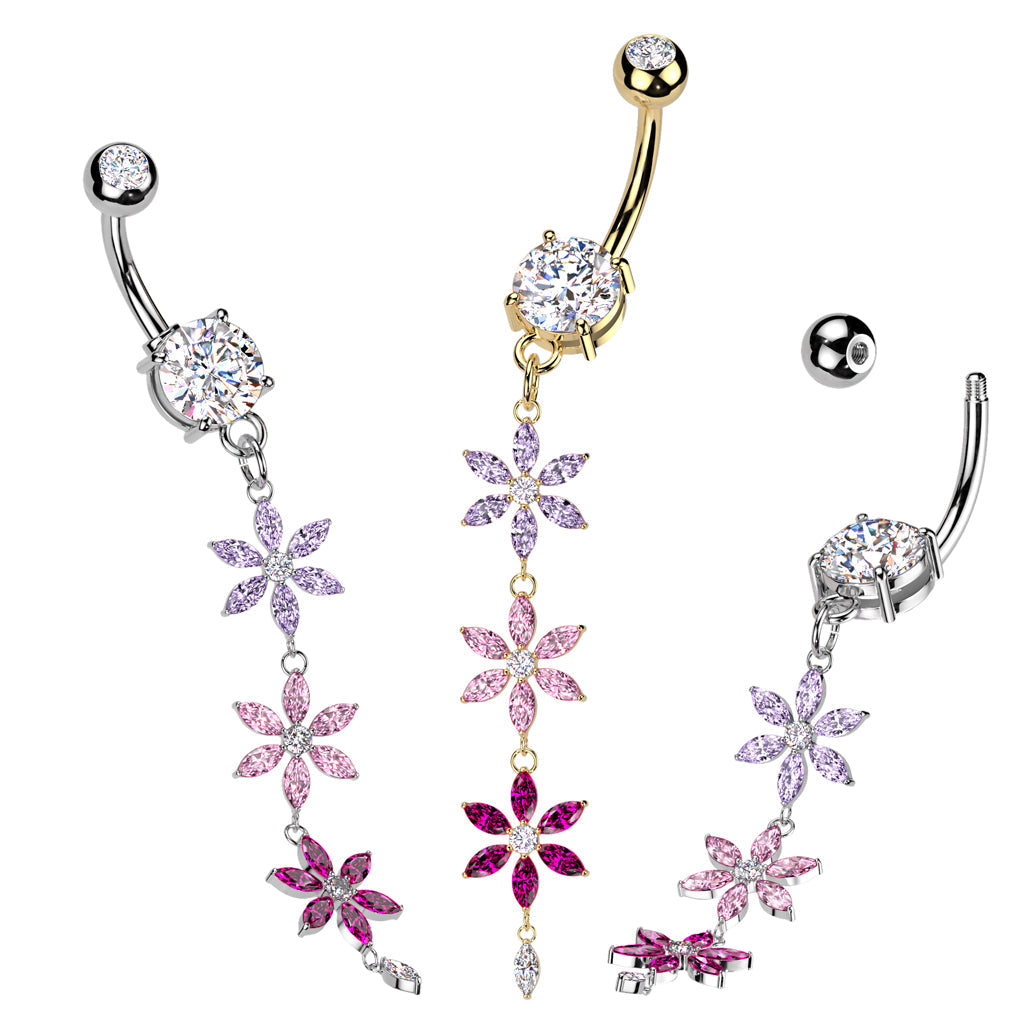 Floral Crystal Cascade Dangle Belly 14g