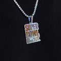Iced 2026 Pink Ombre Stacked Superbowl LX Official NFL Wordmark Pendant in White Gold