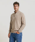 Cashmere Quarter Button Down Sweater with Contrast Trim