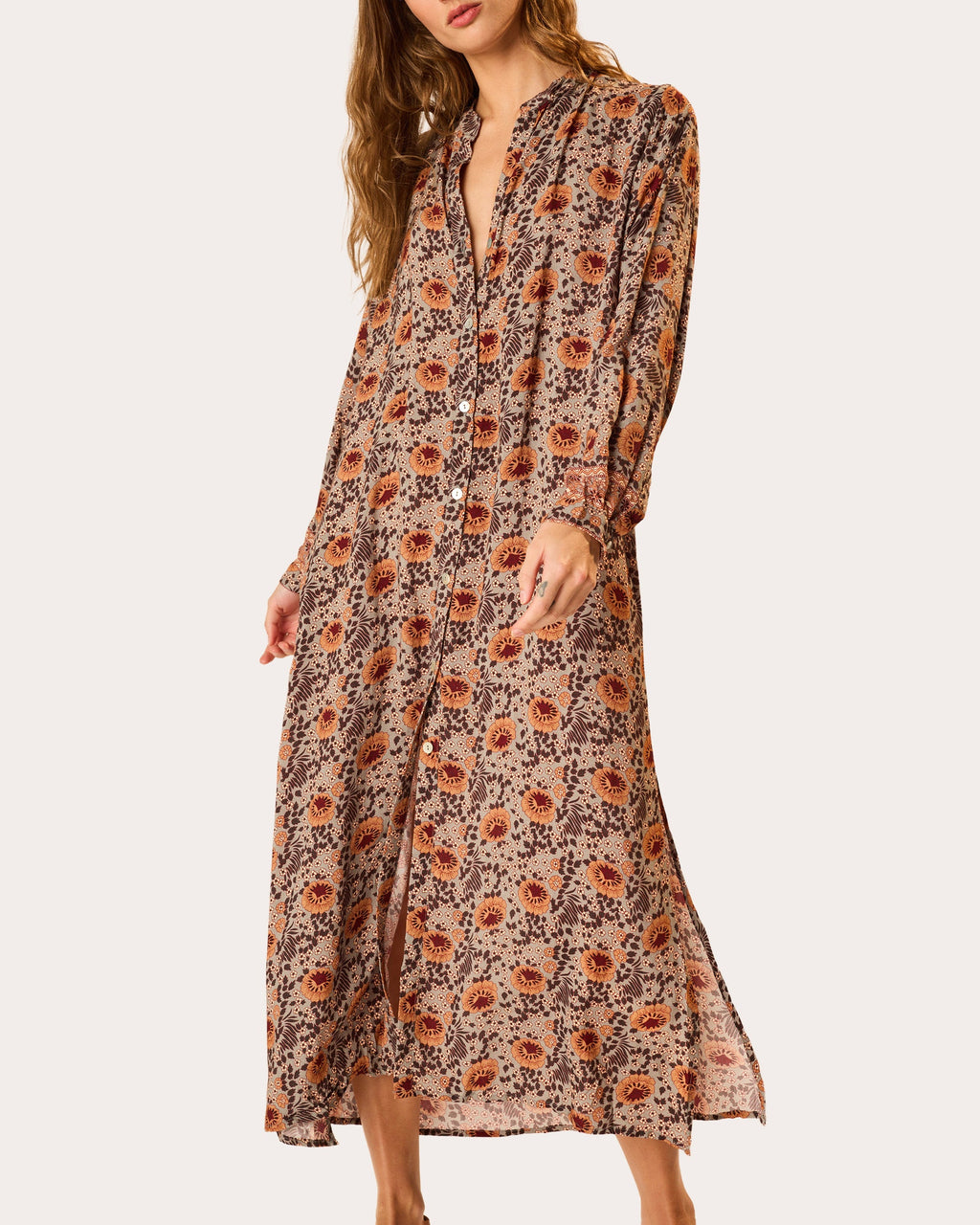 MB Floral Button-Front Midi Dress