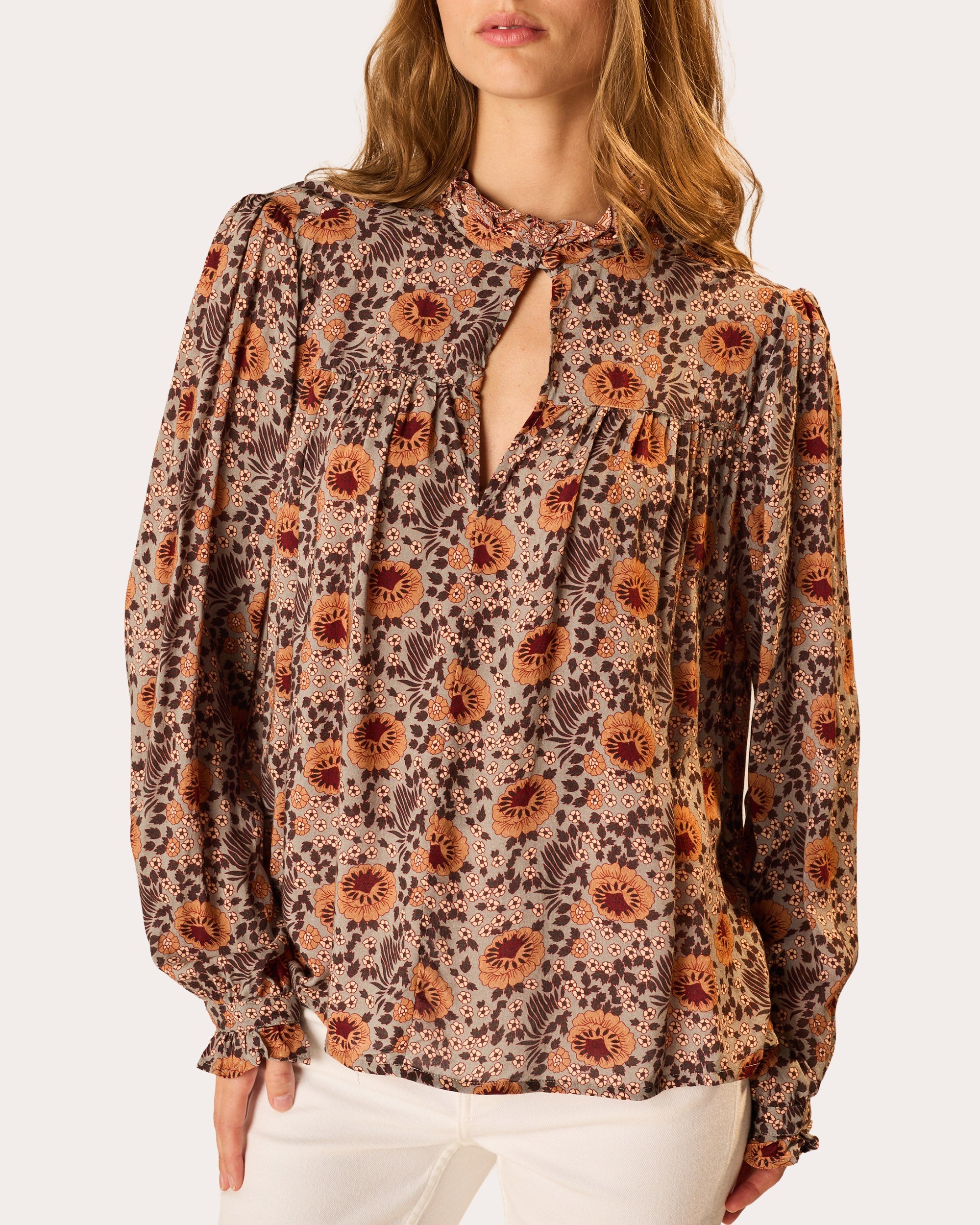 Georgia Floral Gathered Ruffle Top