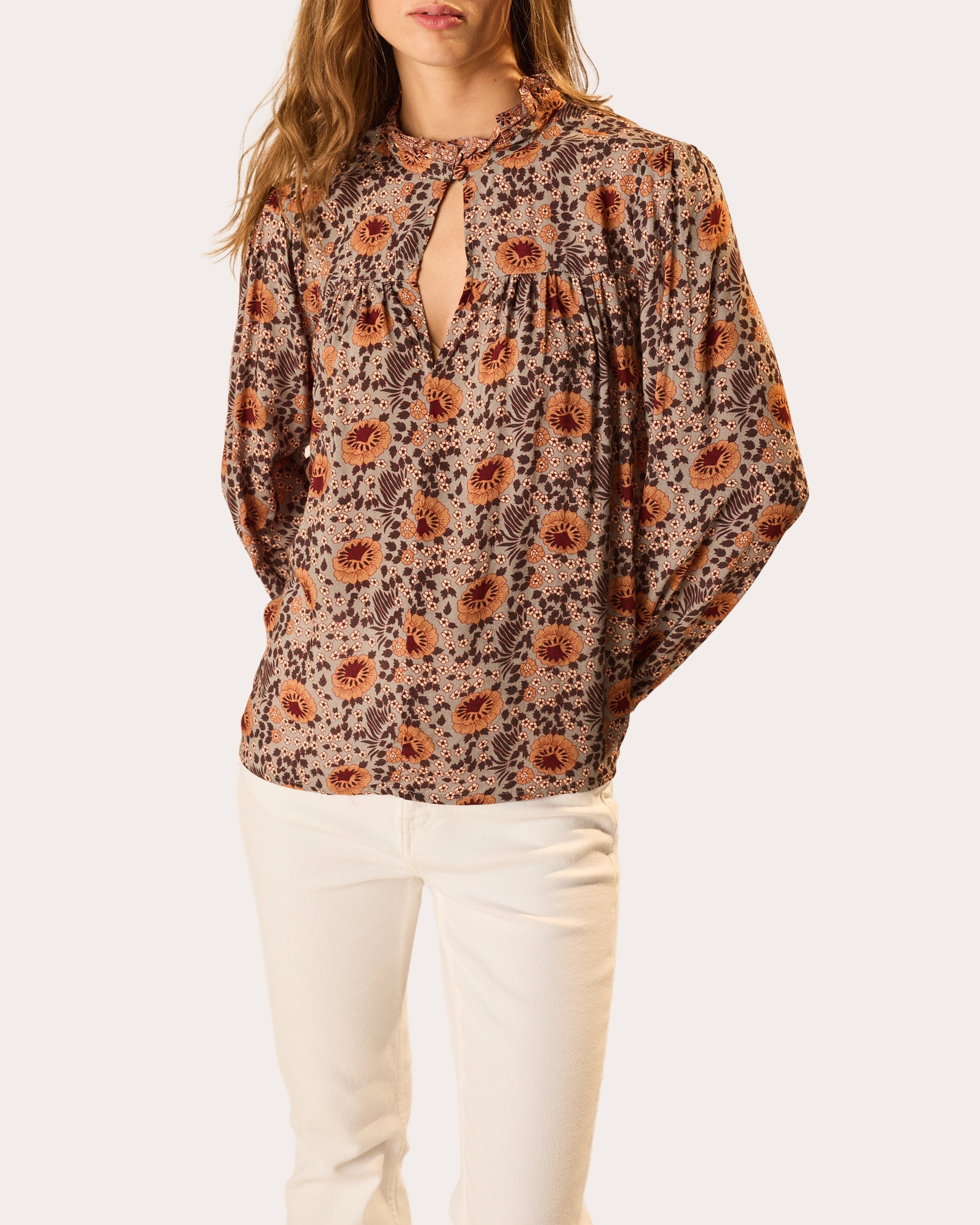 Georgia Floral Gathered Ruffle Top