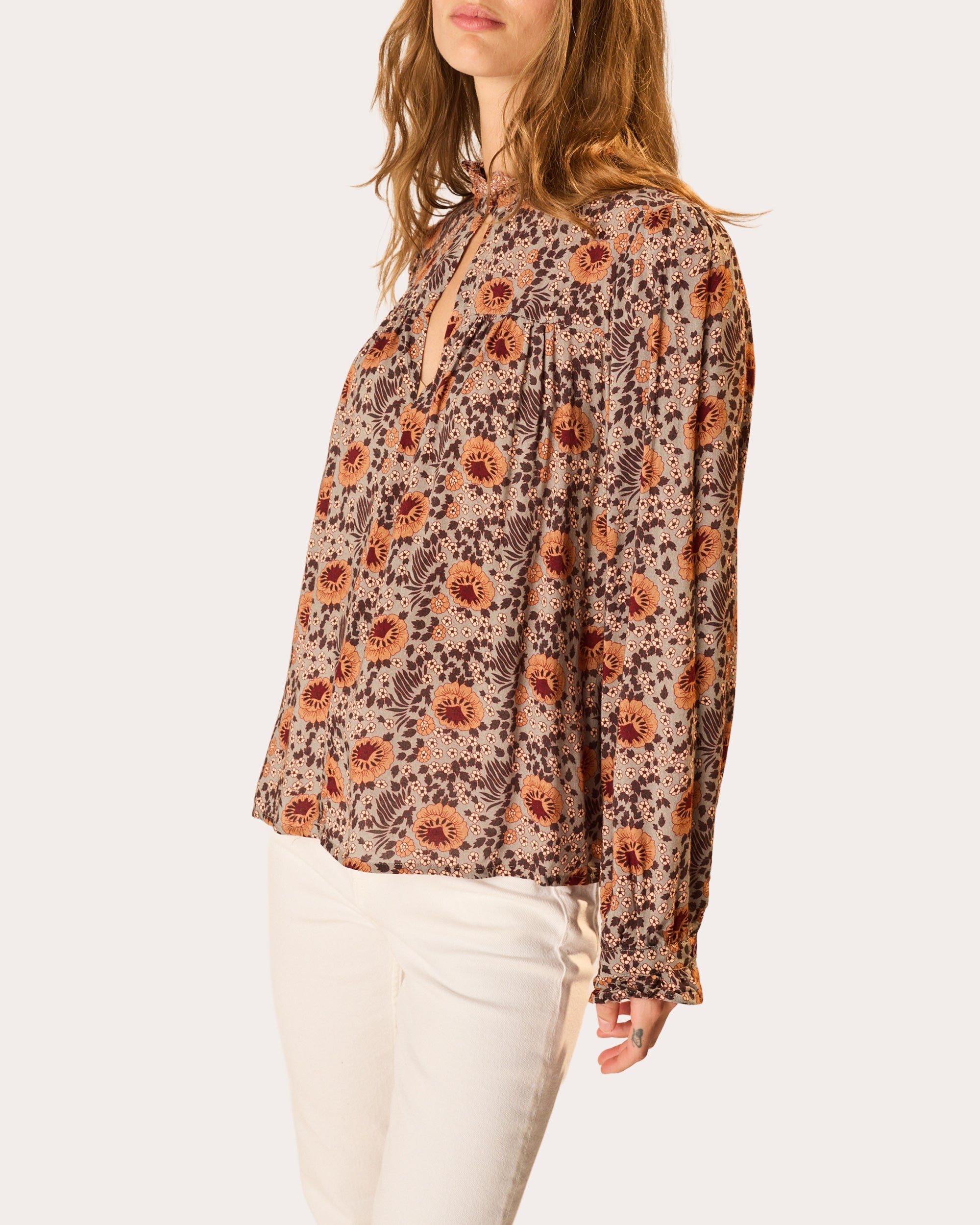 Georgia Floral Gathered Ruffle Top