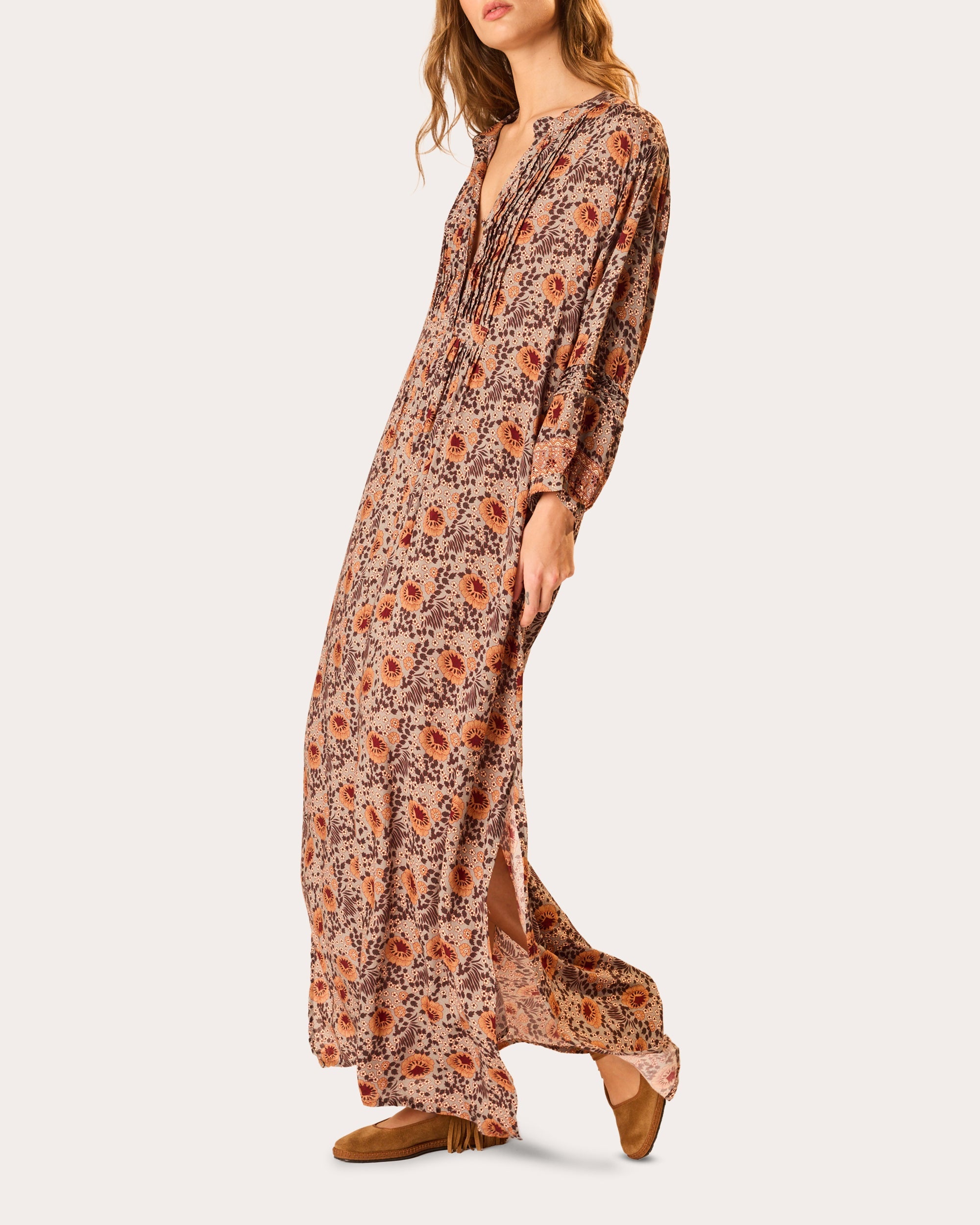 Sammie Floral Pleated Button-Front Maxi Dress