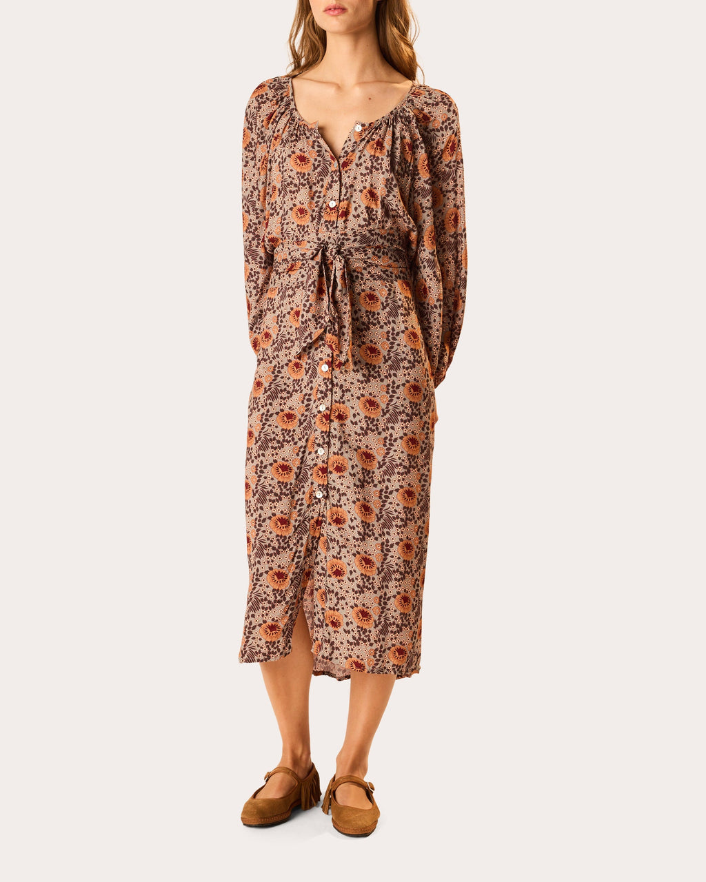 Alex Floral Belted Button-Up Midi Dress