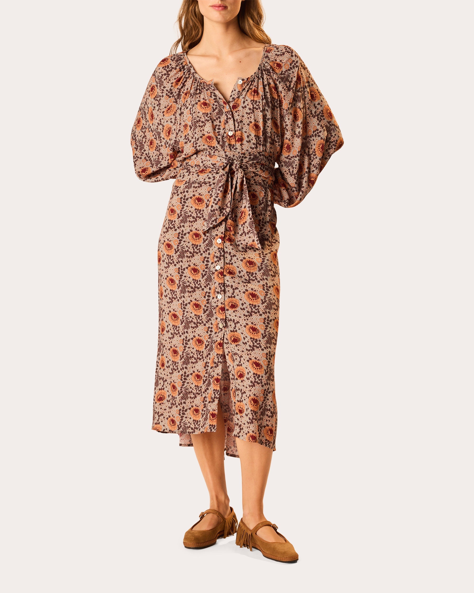Alex Floral Belted Button-Up Midi Dress