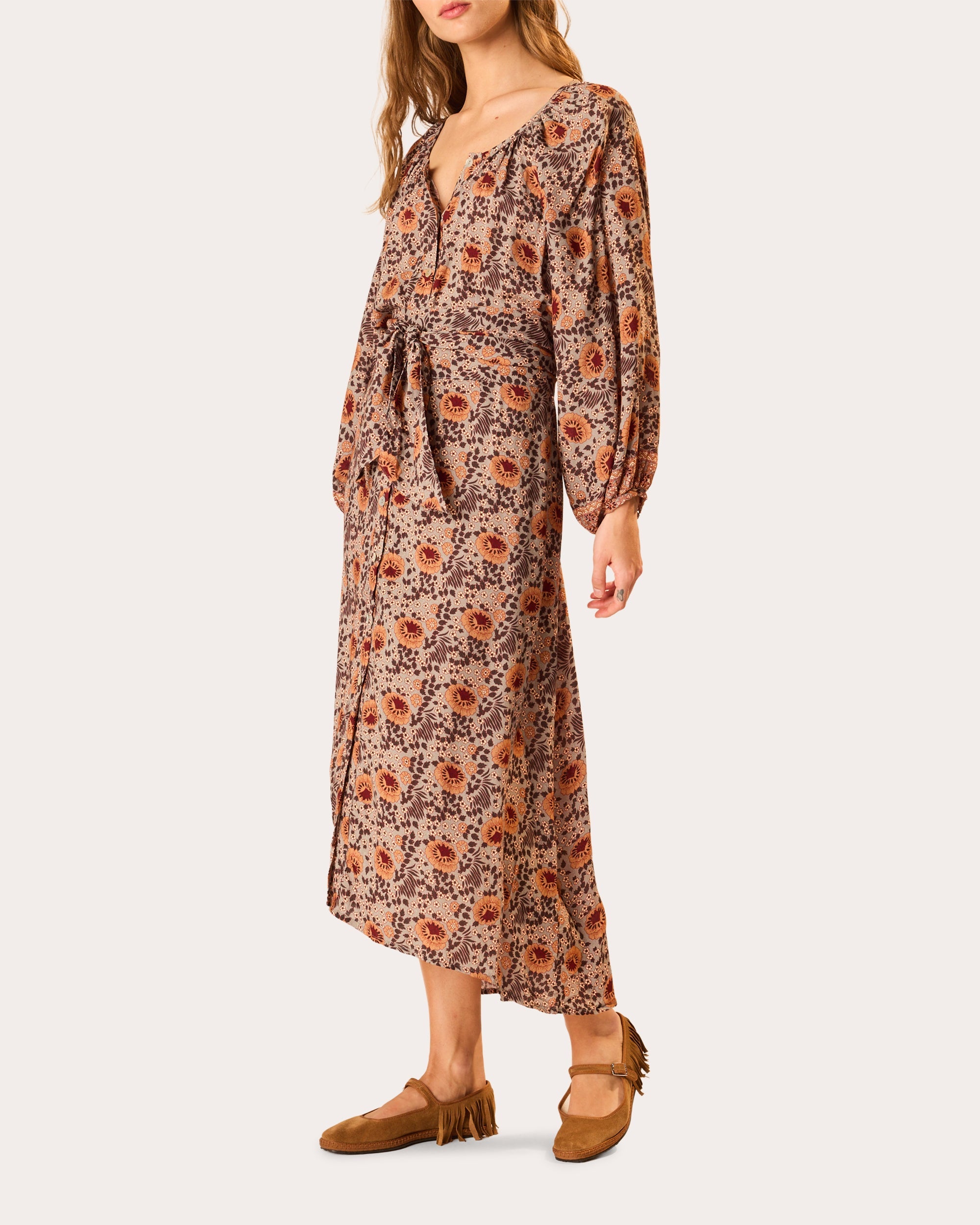 Alex Floral Belted Button-Up Midi Dress