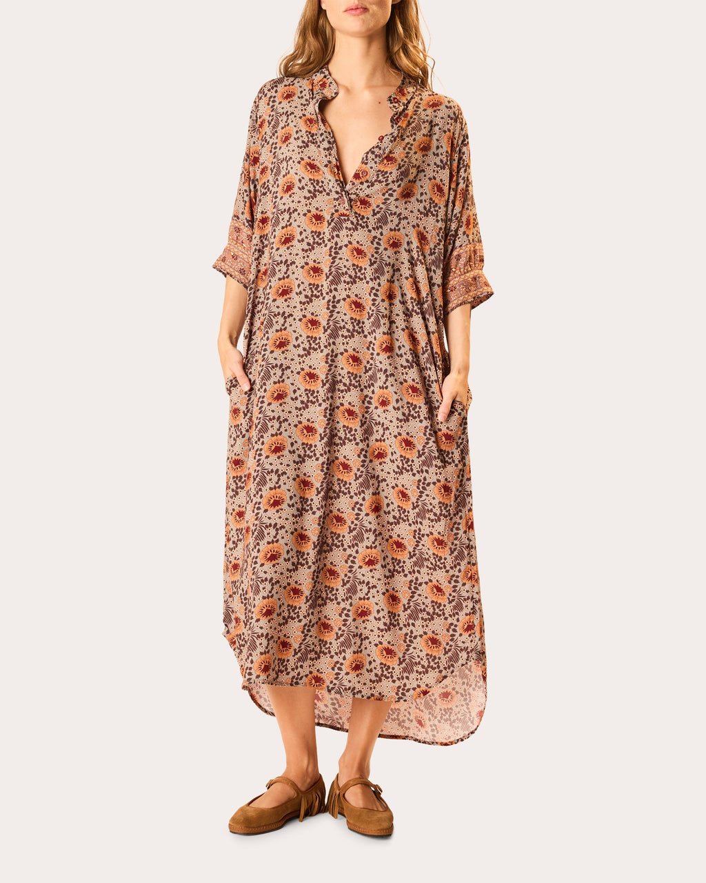 Lulu Floral Three-Quarter Sleeve Midi Dress