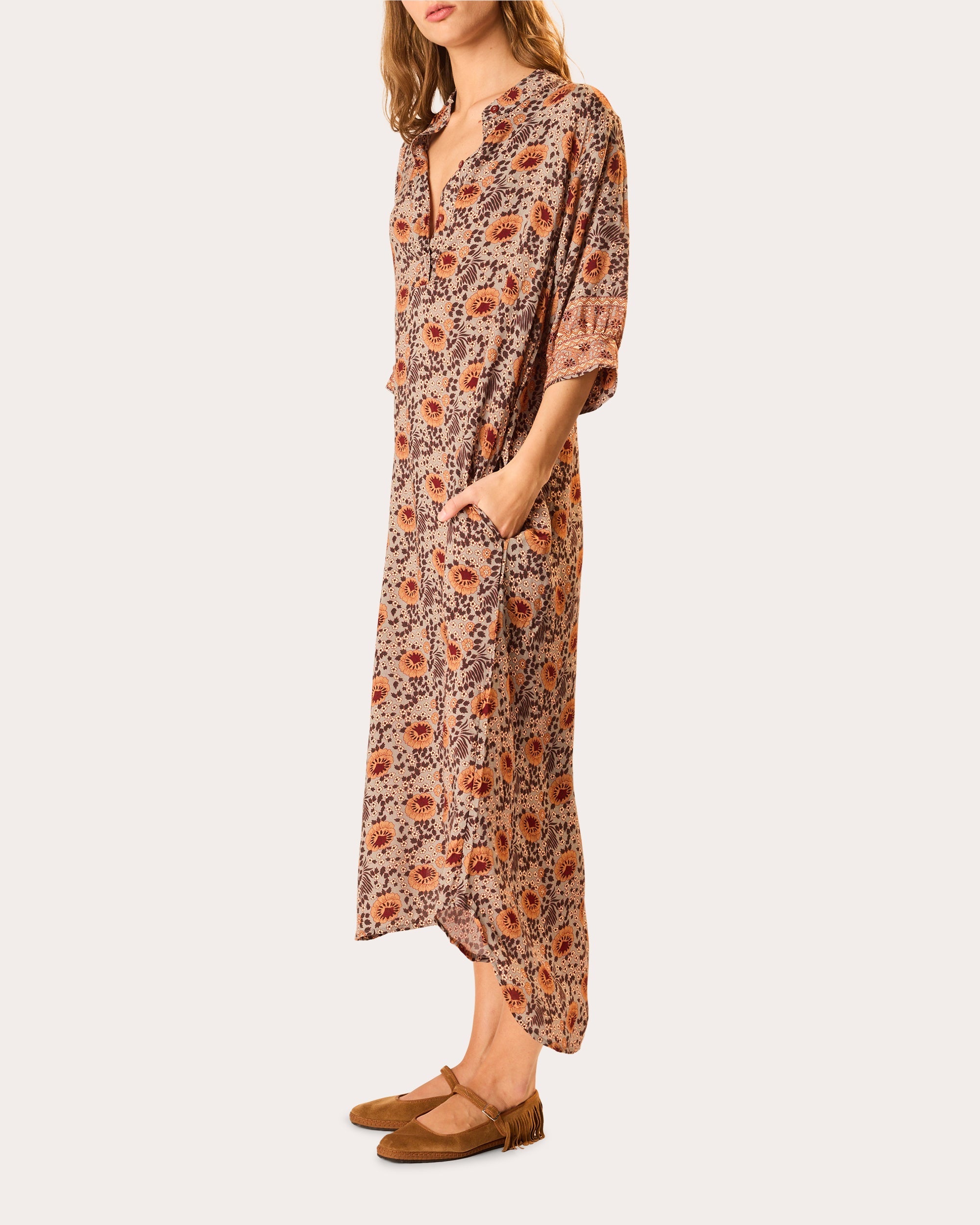 Lulu Floral Three-Quarter Sleeve Midi Dress