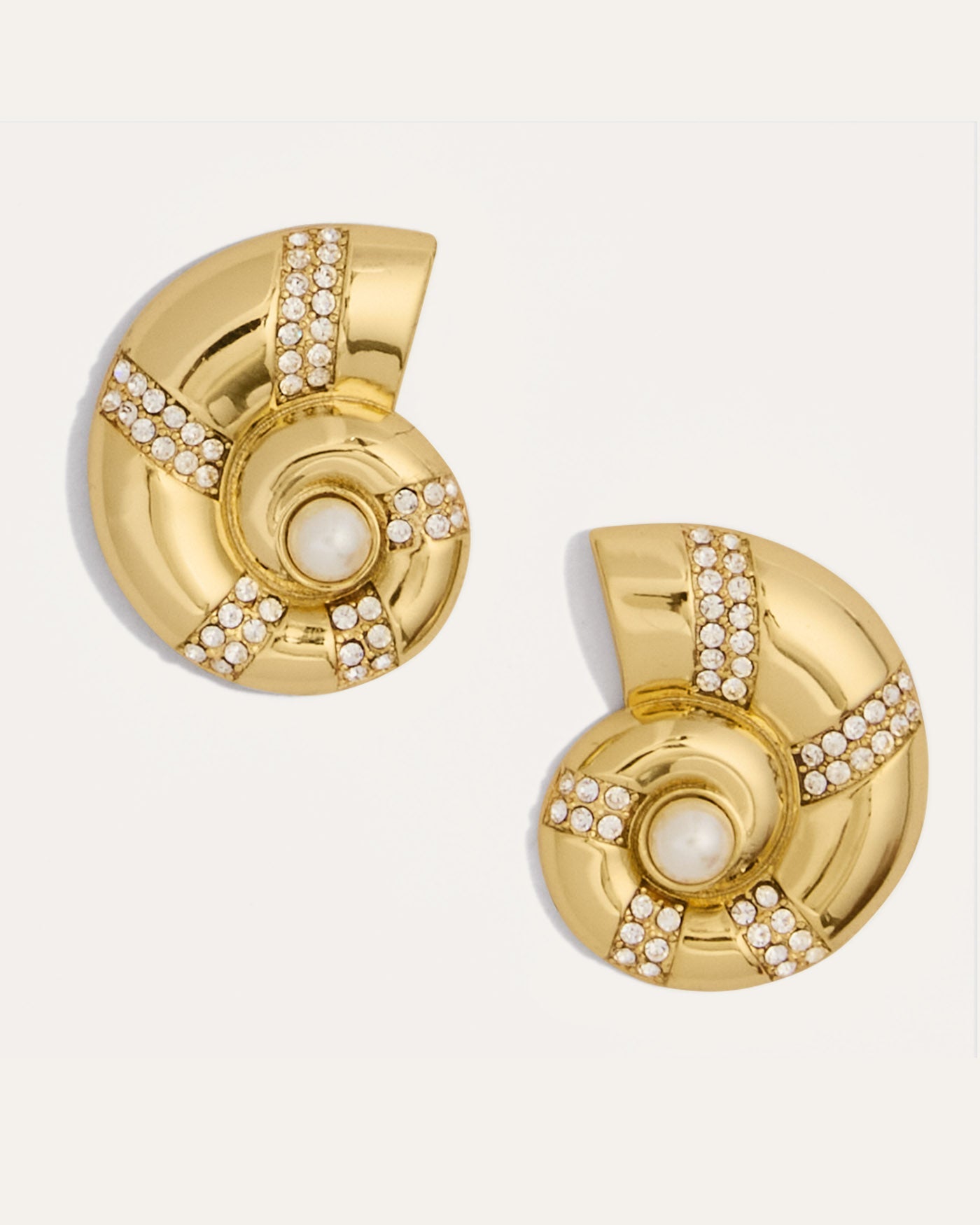 Nautilus Gold and Pearl Shell Stud Earrings 