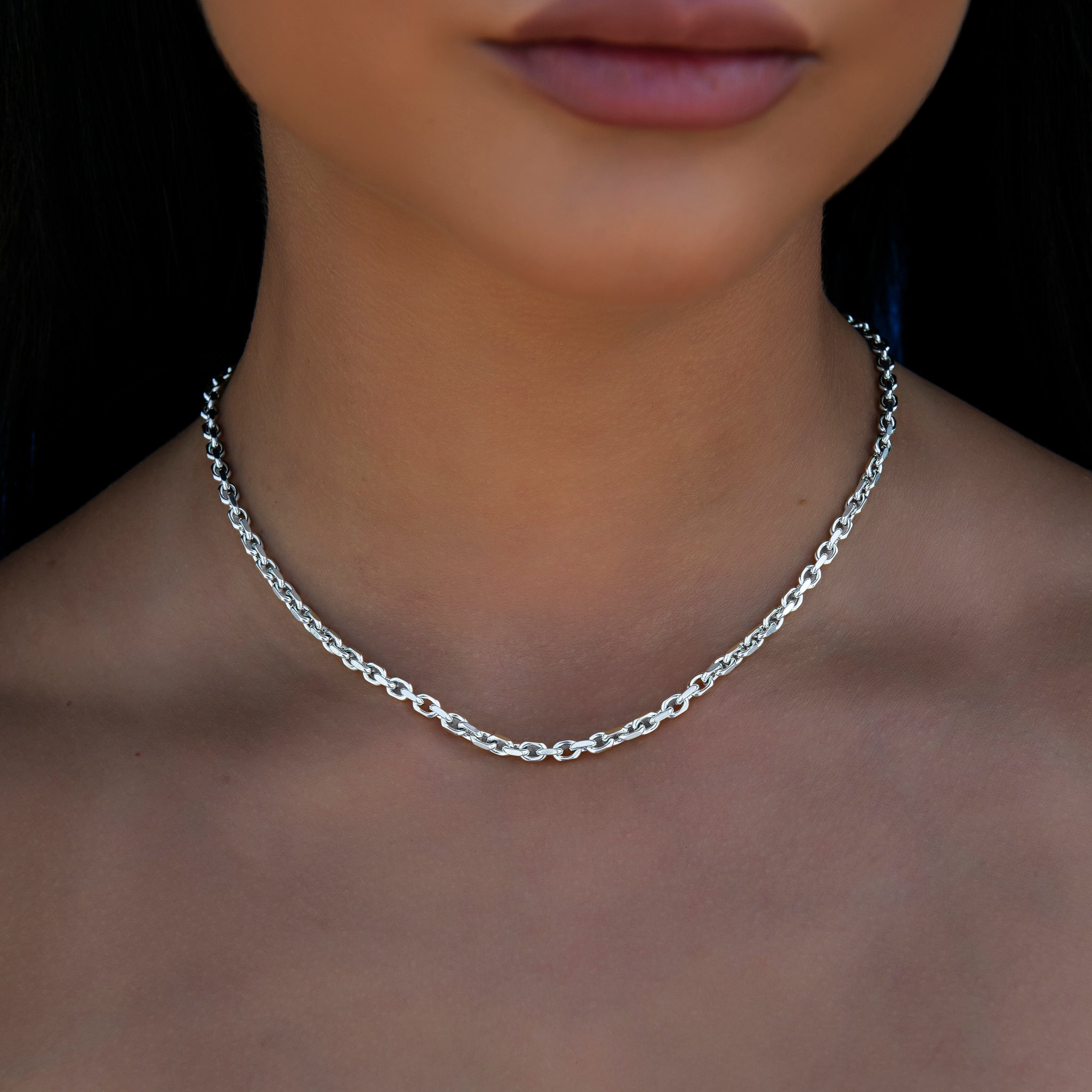 3.6MM Open Box Necklace in White Gold