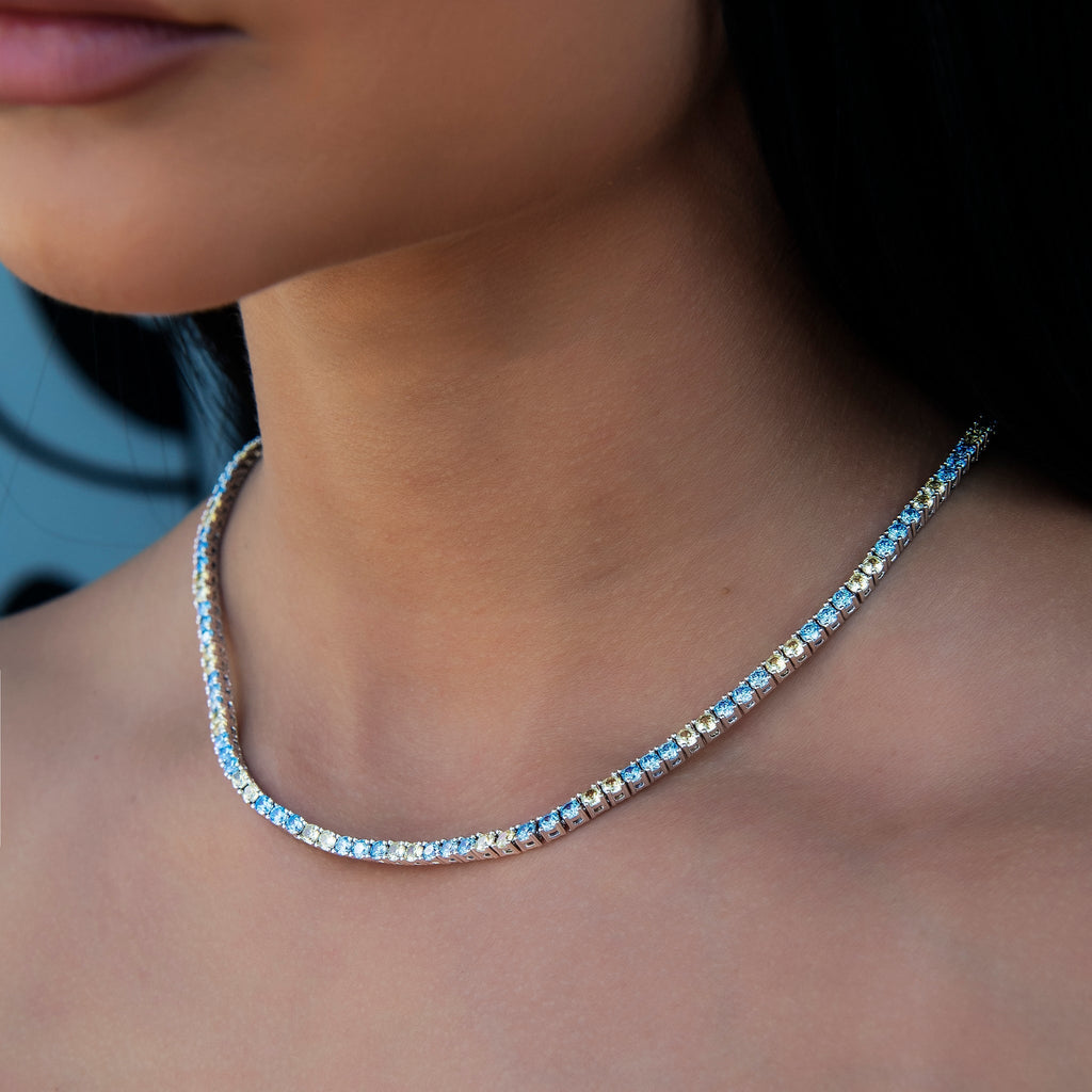 3MM Diamond Tennis Necklace - Turquoise Yellow