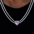 Pink Heart Diamond Double Row Tennis Necklace in White Gold