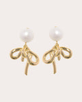 Twisted Bow 18K Gold-Plated Freshwater Pearl Earrings