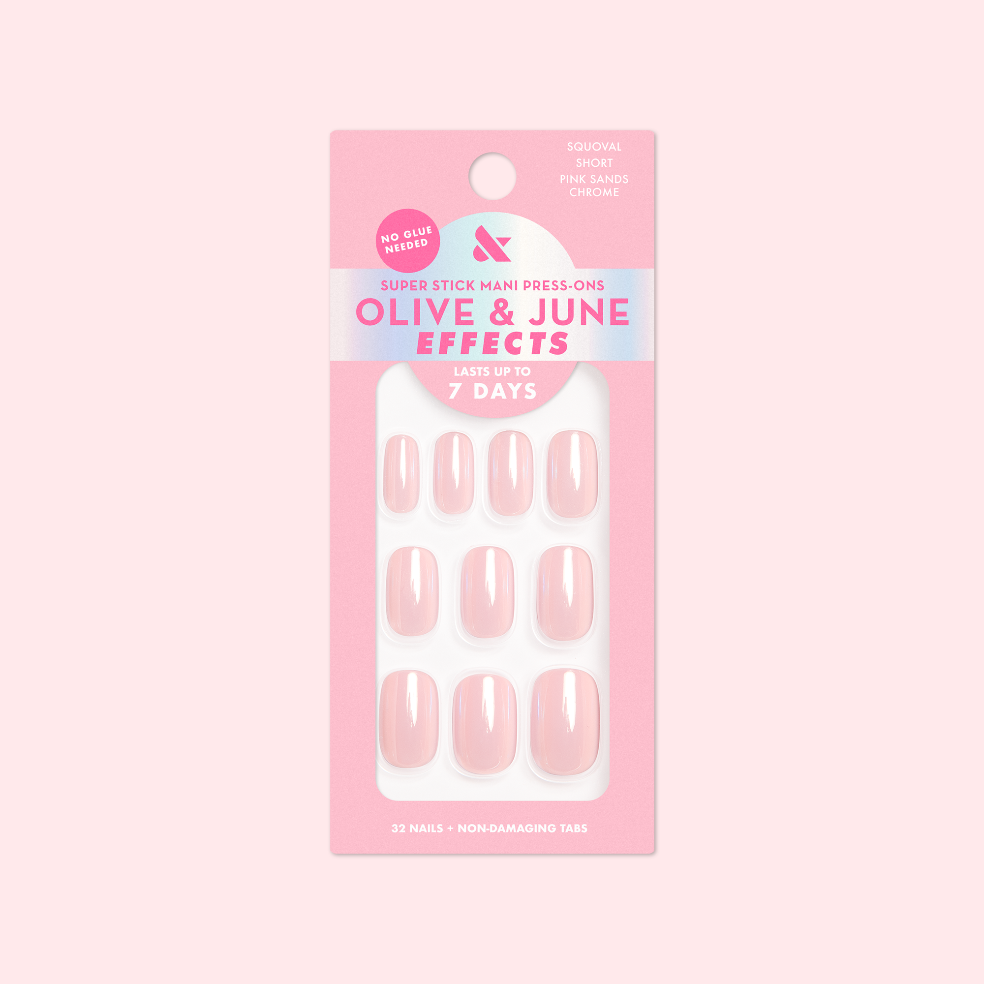 Pink Sands Chrome - Tab Press On | Short | Squoval