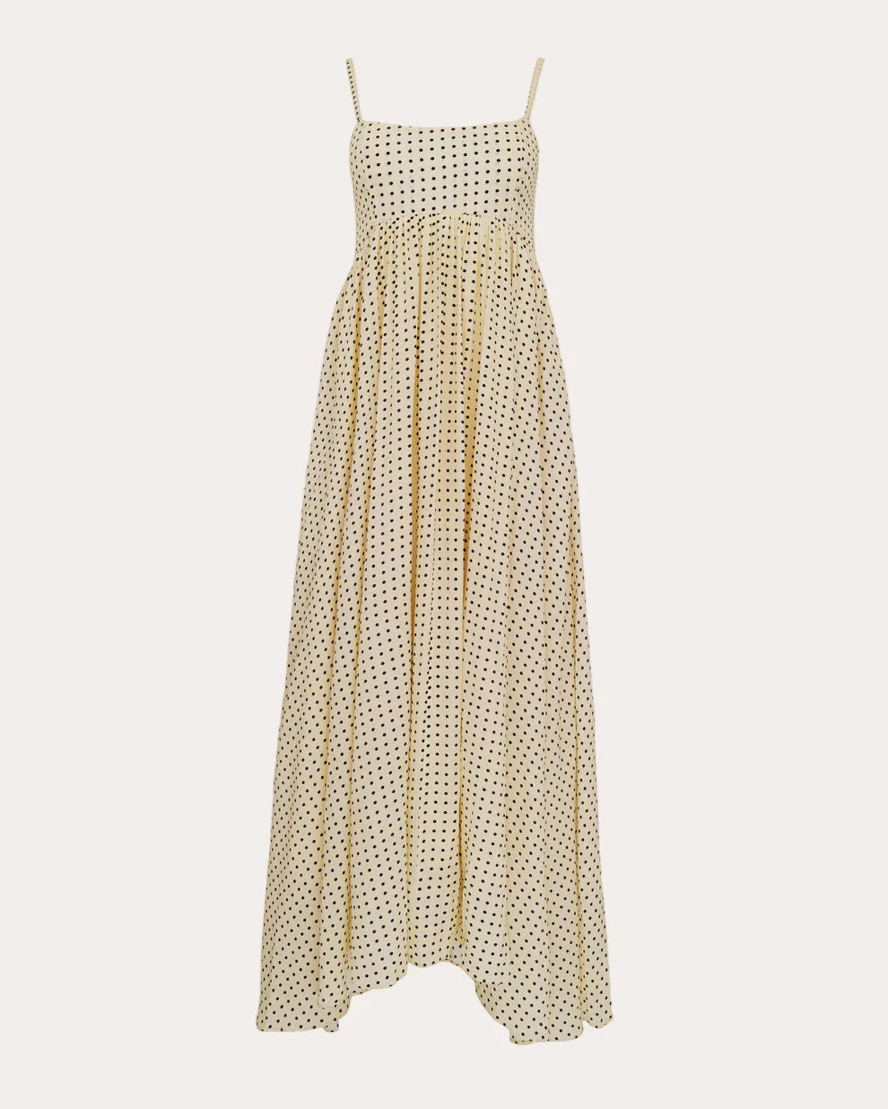 Rachel Polka Dot Raw Silk Gathered Midi Dress