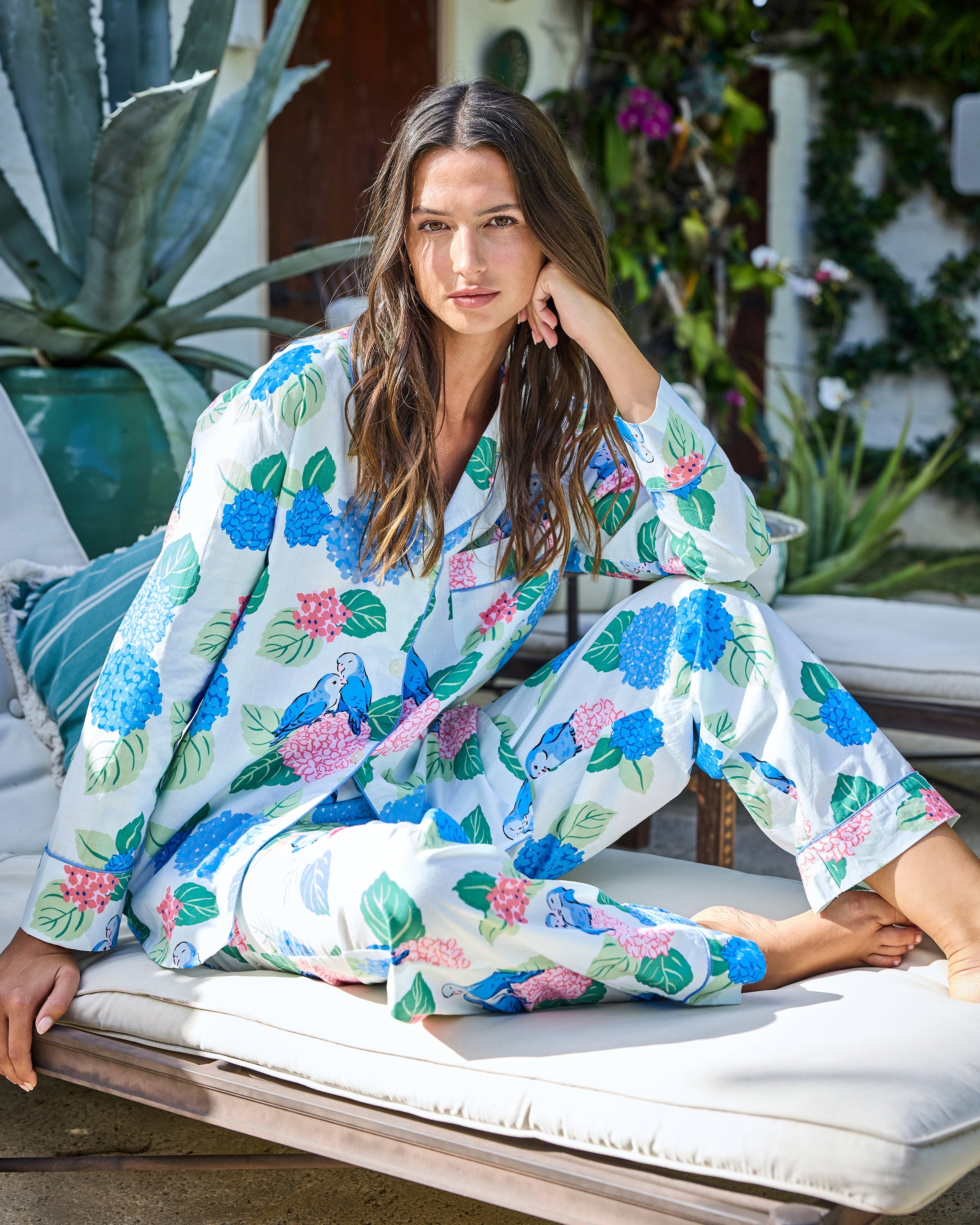 Hydrangea Honeymoon - Long PJ Set - Cloud