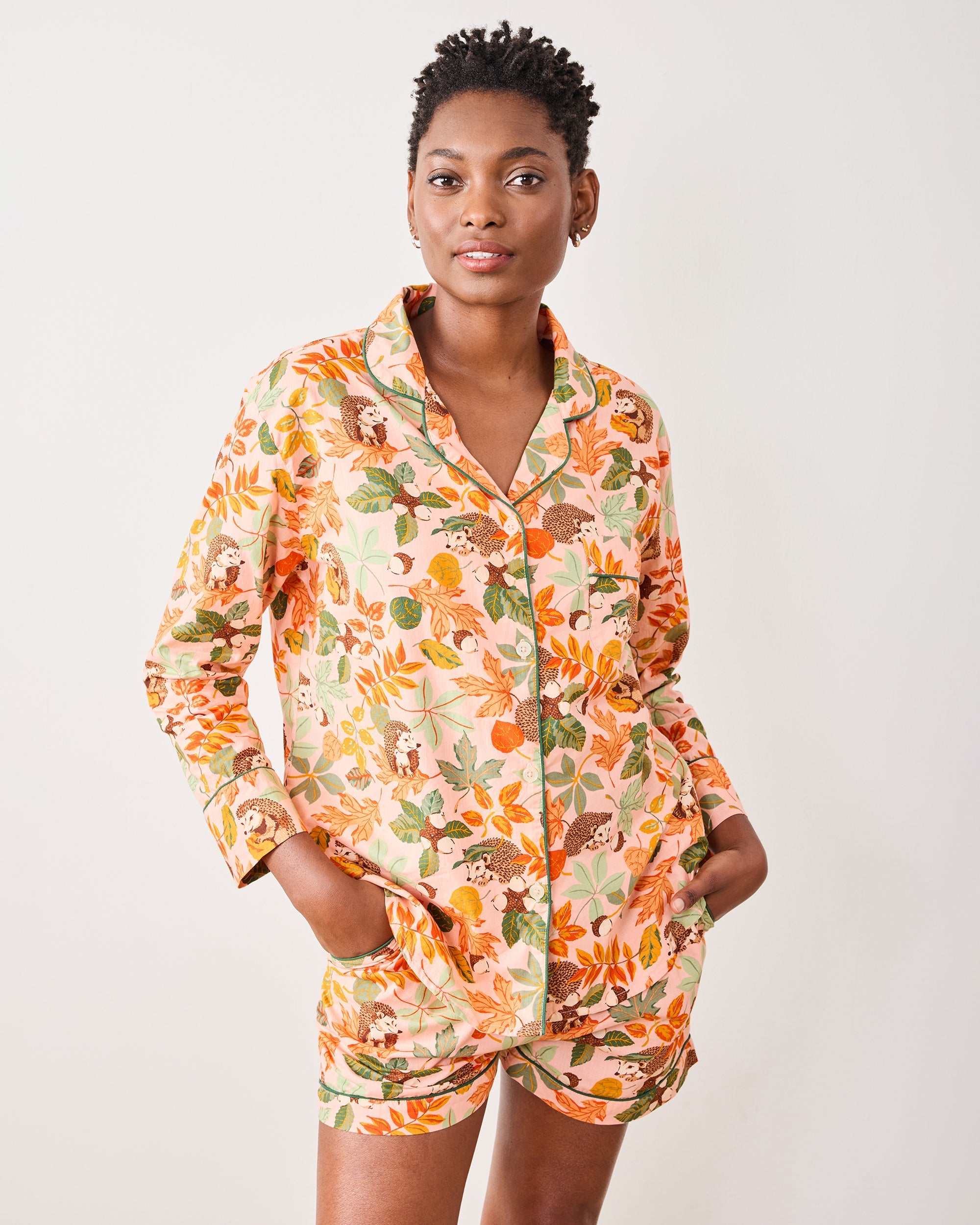 Hedgehog Forest - Long Sleeve Top & Shorts Set - Peach Leaf